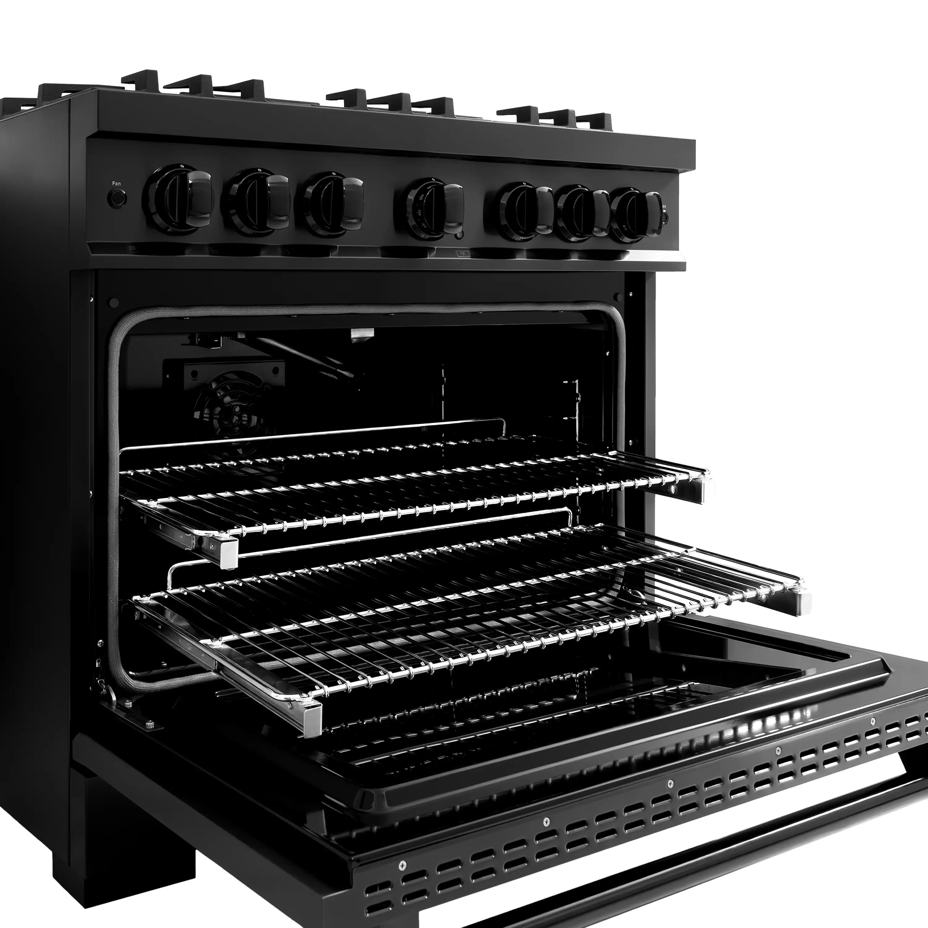 ZLINE 4-Piece Appliance Package - 36-Inch Gas Range, Hood, Refrigerator with Water Dispenser, and Dishwasher in Black Stainless Steel - Image 6