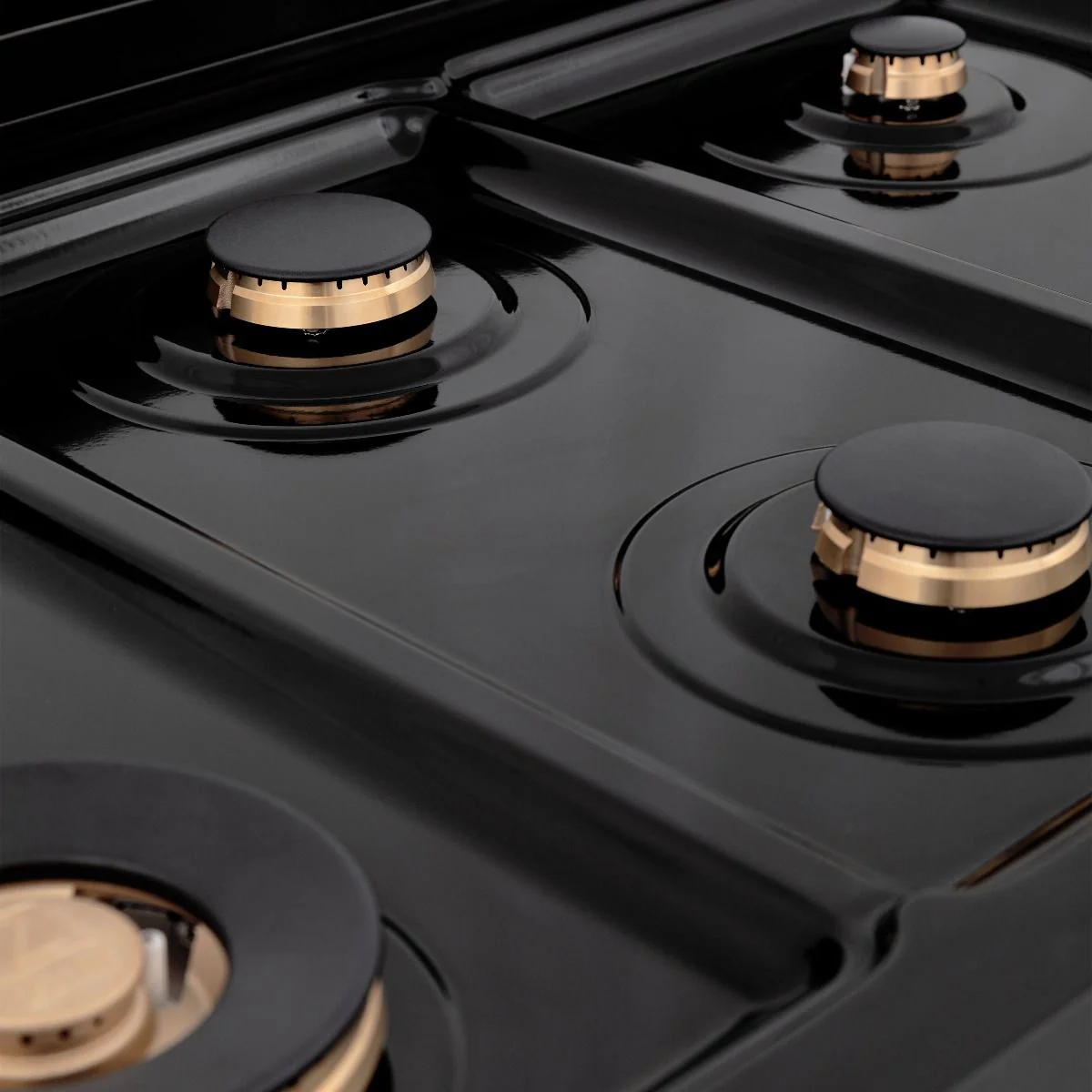 ZLINE 4-Piece Appliance Package - 36-Inch Rangetop with Brass Burners, Refrigerator, 30-Inch Electric Double Wall Oven, and Convertible Wall Mount Hood in Black Stainless Steel (4KPR-RTBRH36-AWD) - Image 7