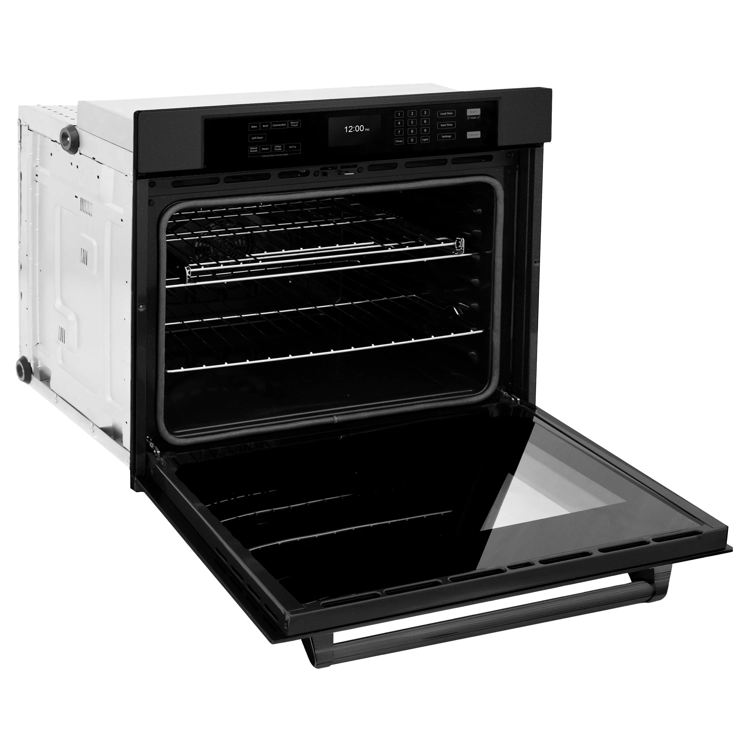 ZLINE 4-Piece Appliance Package - 36-Inch Rangetop with Brass Burners, Refrigerator, 30-Inch Electric Wall Oven, and Convertible Wall Mount Hood in Black Stainless Steel (4KPR-RTBRH36-AWS) - Image 20