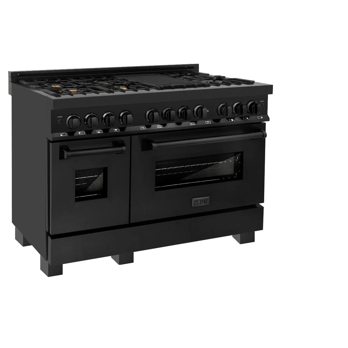 ZLINE 4-Piece Appliance Package - 48-Inch Dual Fuel Range with Brass Burners, Refrigerator, Microwave Oven, and 3-Rack Dishwasher in Black Stainless Steel - Image 5