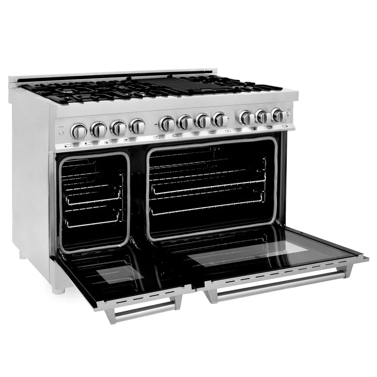 ZLINE 4-Piece Appliance Package - 48-Inch Dual Fuel Range, Refrigerator with Water Dispenser, Convertible Wall Mount Hood, and Microwave Drawer in Stainless Steel (4KPRW-RARH48-MWD) - Image 7