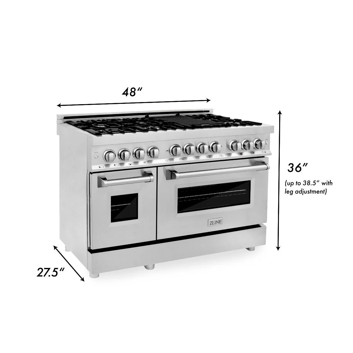 ZLINE 4-Piece Appliance Package - 48-Inch Dual Fuel Range, Refrigerator with Water Dispenser, Convertible Wall Mount Hood, and Microwave Oven in Stainless Steel (4KPRW-RARH48-MWO) - Image 10