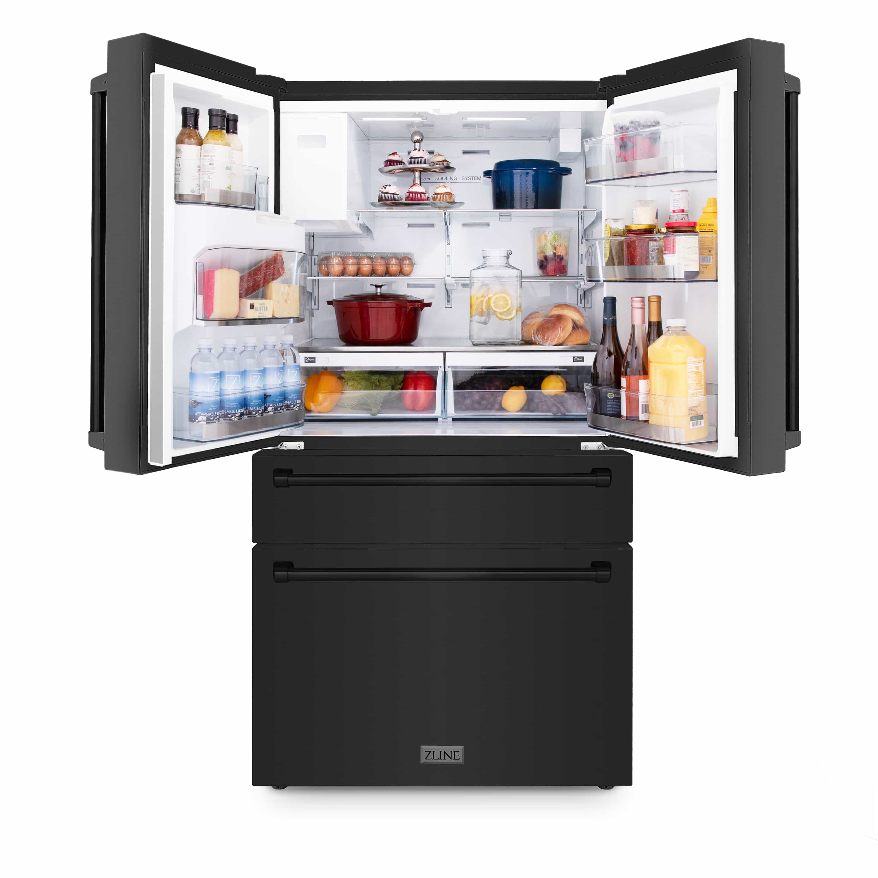 ZLINE 4-Piece Appliance Package - 48-Inch Dual Fuel Range with Brass Burners, Refrigerator with Water Dispenser, Convertible Wall Mount Hood, and 3-Rack Dishwasher in Black Stainless Steel (4KPRW-RABRH48-DWV) - Image 12