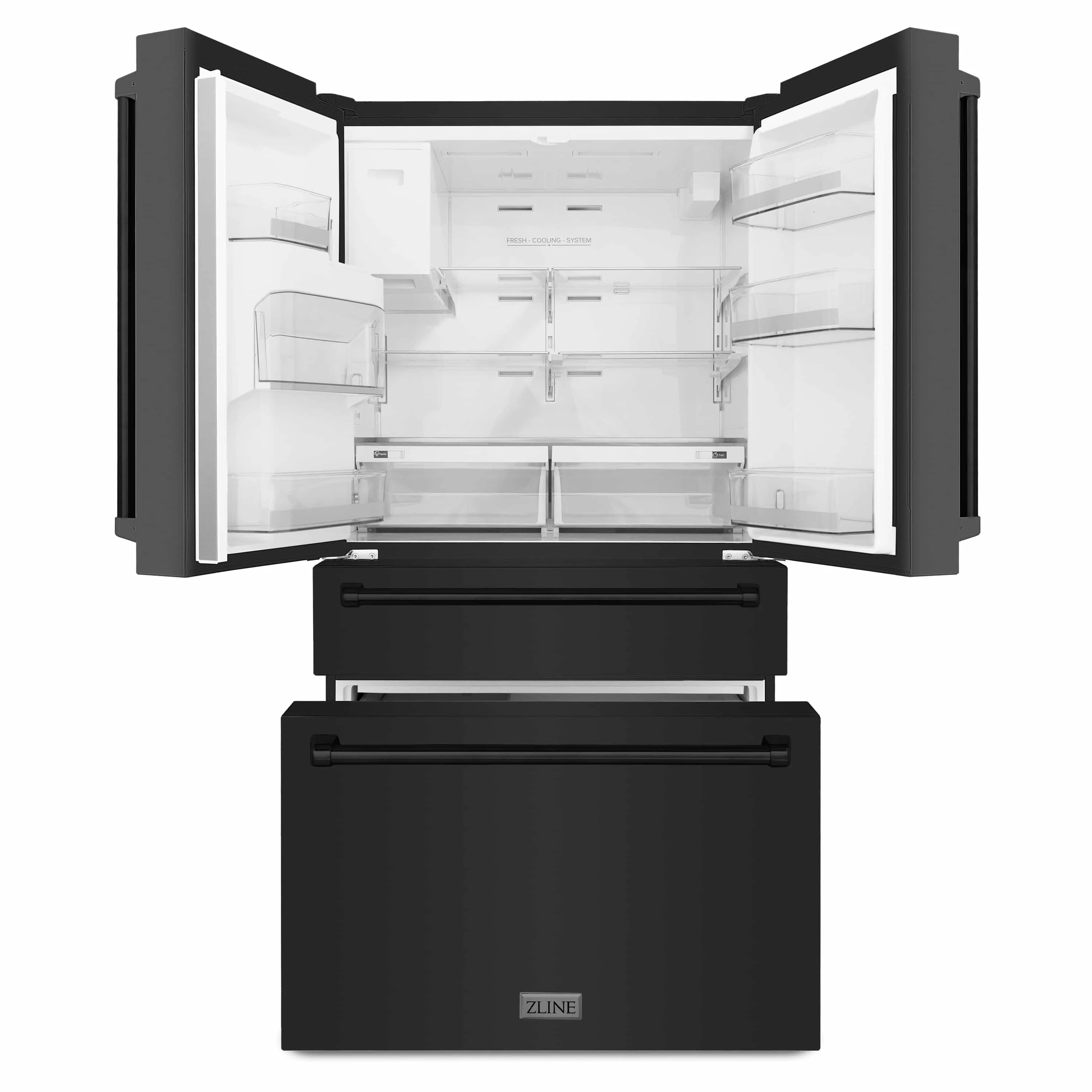 ZLINE 4-Piece Appliance Package - 48-Inch Dual Fuel Range with Brass Burners, Refrigerator with Water Dispenser, Convertible Wall Mount Hood, and Microwave Oven in Black Stainless Steel (4KPRW-RABRH48-MWO) - Image 11