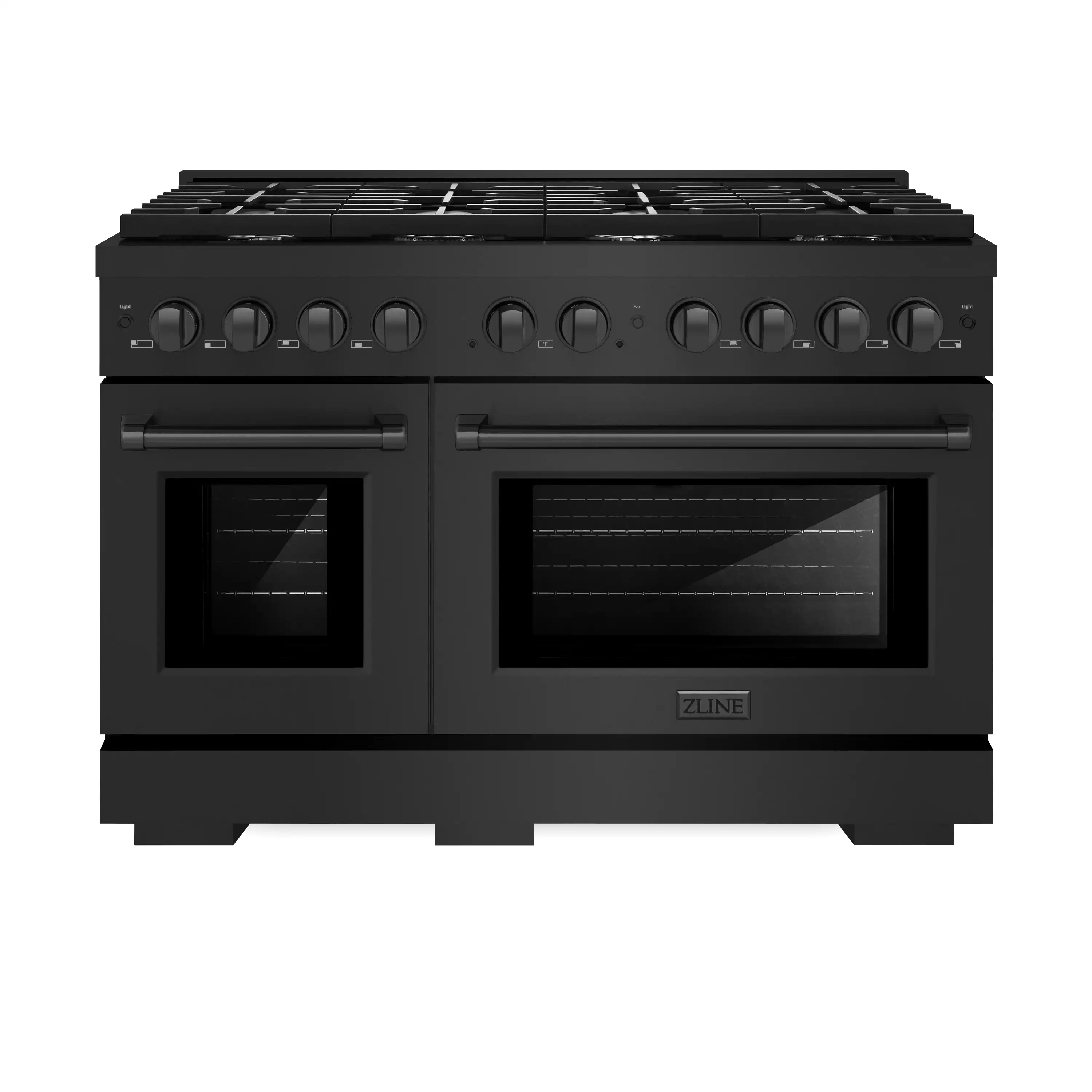 ZLINE 4-Piece Appliance Package - 48-Inch Gas Range, Convertible Wall Mount Hood, Microwave Oven, and 3-Rack Dishwasher in Black Stainless Steel (4KP-SGRBRH48-MODWV) - Image 2