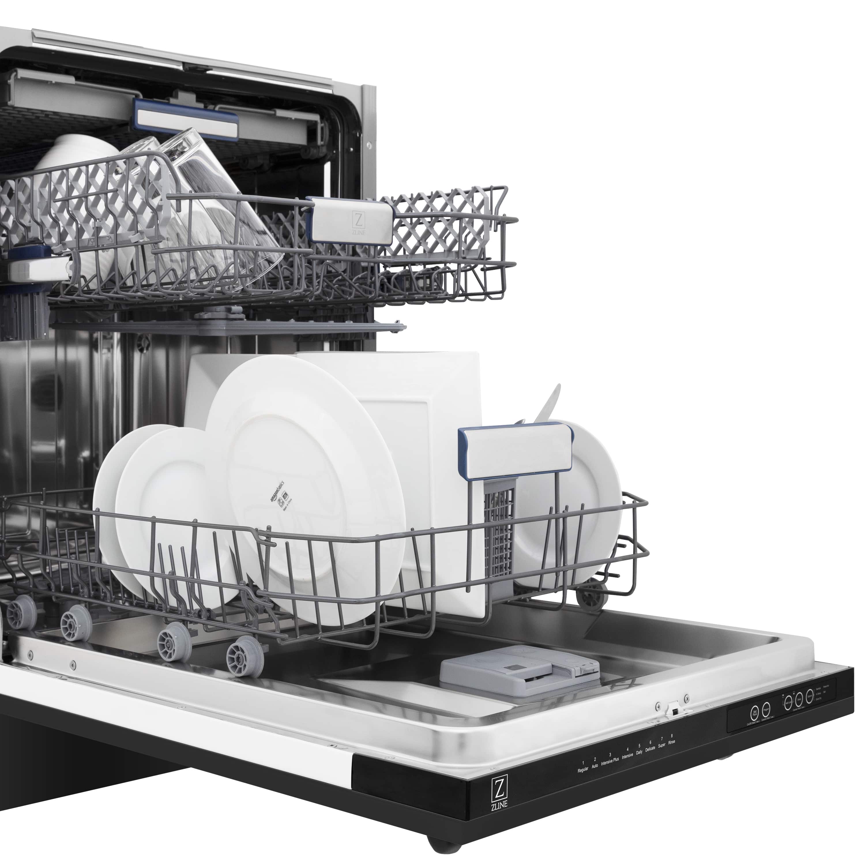 ZLINE 4-Piece Appliance Package - 48-Inch Gas Range, Convertible Wall Mount Hood, Microwave Oven, and 3-Rack Dishwasher in Black Stainless Steel (4KP-SGRBRH48-MODWV) - Image 24