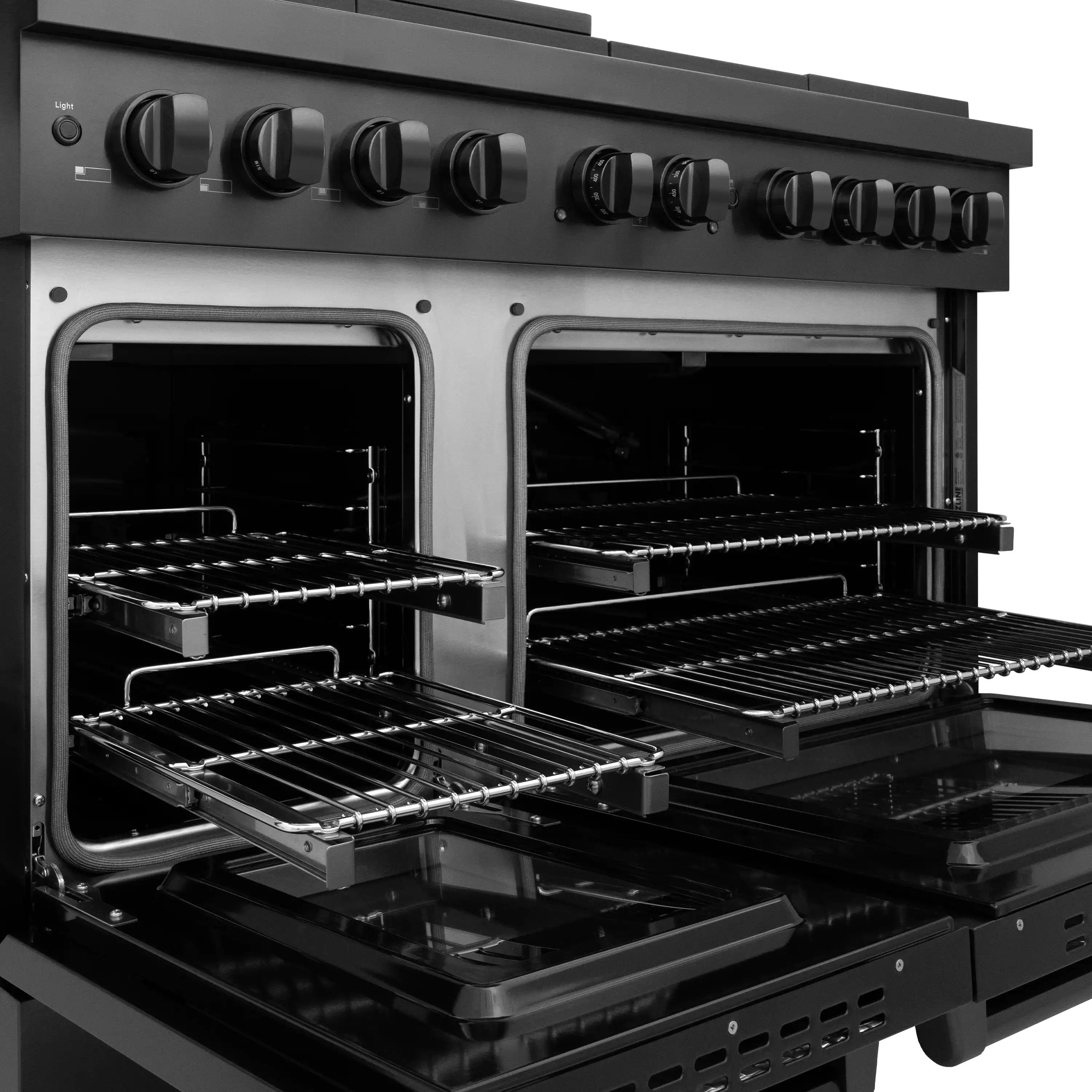ZLINE 4-Piece Appliance Package - 48-Inch Gas Range, Convertible Wall Mount Hood, Microwave Oven, and 3-Rack Dishwasher in Black Stainless Steel (4KP-SGRBRH48-MODWV) - Image 5