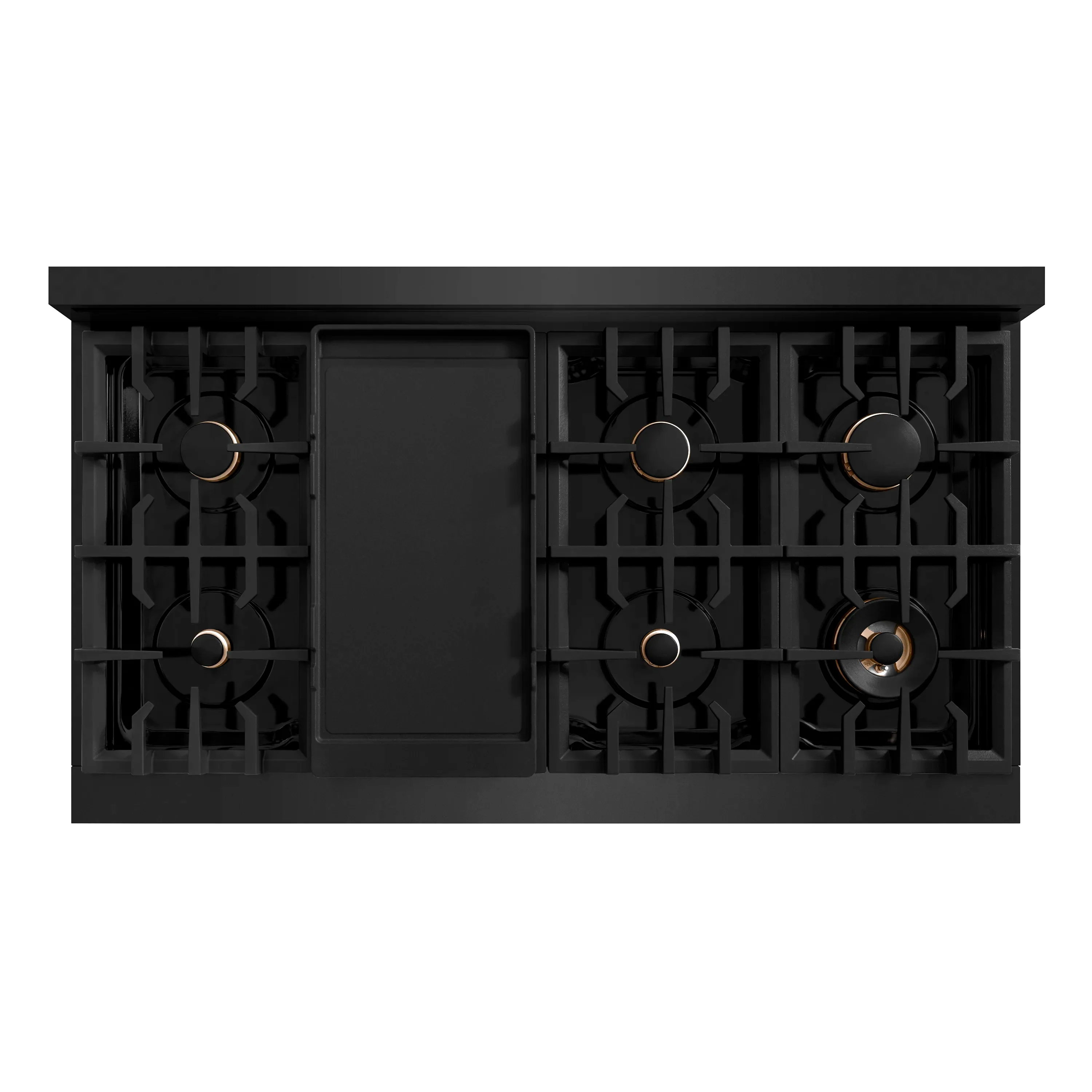 ZLINE 4-Piece Appliance Package - 48-Inch Rangetop with Brass Burners, Refrigerator, 30-Inch Electric Double Wall Oven, and Convertible Wall Mount Hood in Black Stainless Steel (4KPR-RTBRH48-AWD) - Image 3