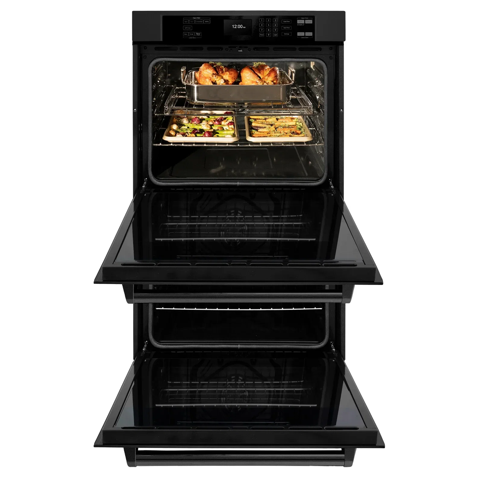 ZLINE 4-Piece Appliance Package - 48-Inch Rangetop with Brass Burners, Refrigerator, 30-Inch Electric Double Wall Oven, and Convertible Wall Mount Hood in Black Stainless Steel (4KPR-RTBRH48-AWD) - Image 30