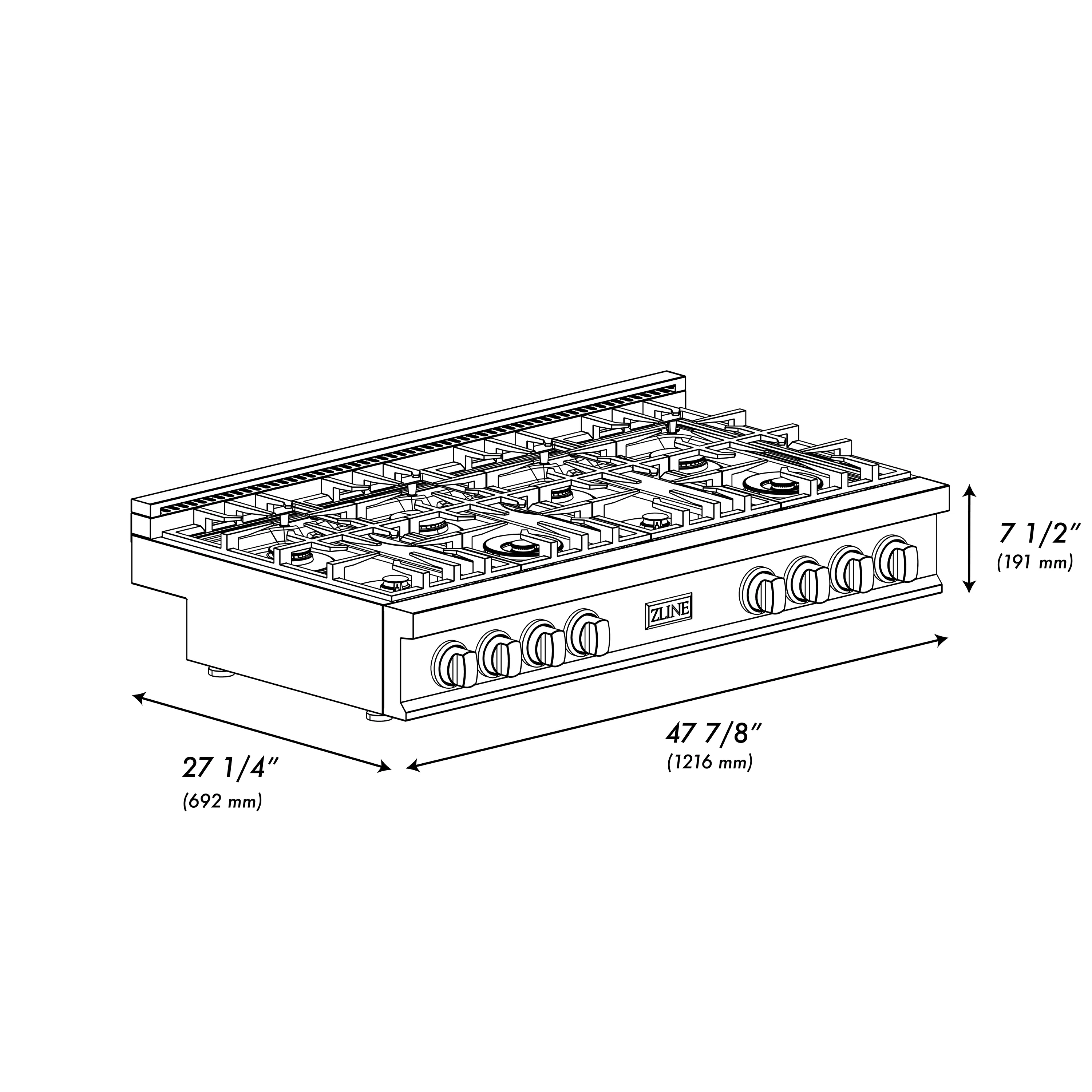 ZLINE 4-Piece Appliance Package - 48-Inch Rangetop with Brass Burners, Refrigerator, 30-Inch Electric Wall Oven, and Convertible Wall Mount Hood in Black Stainless Steel (4KPR-RTBRH48-AWS) - Image 13