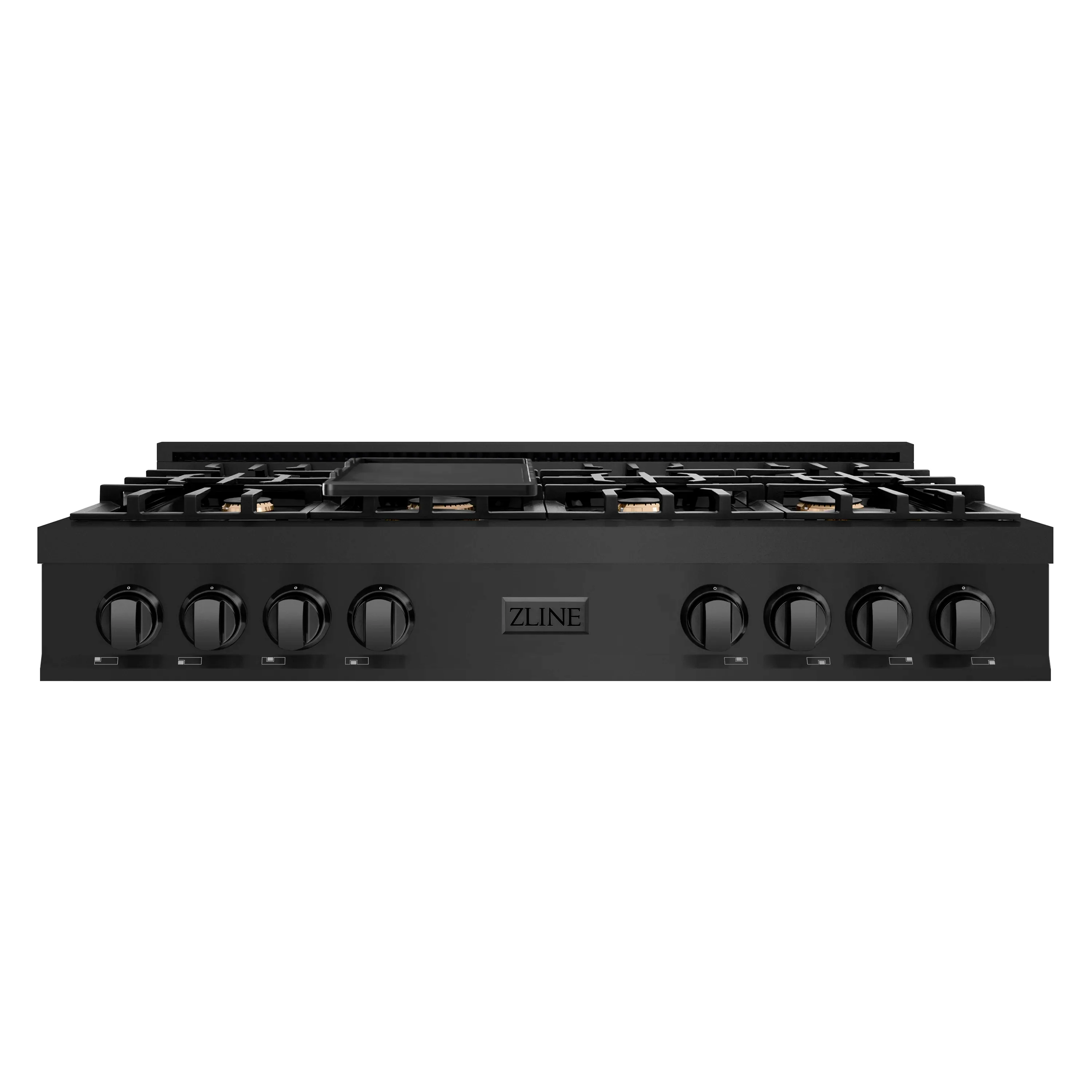 ZLINE 4-Piece Appliance Package - 48-Inch Rangetop with Brass Burners, Refrigerator, 30-Inch Electric Wall Oven, and Convertible Wall Mount Hood in Black Stainless Steel (4KPR-RTBRH48-AWS) - Image 2