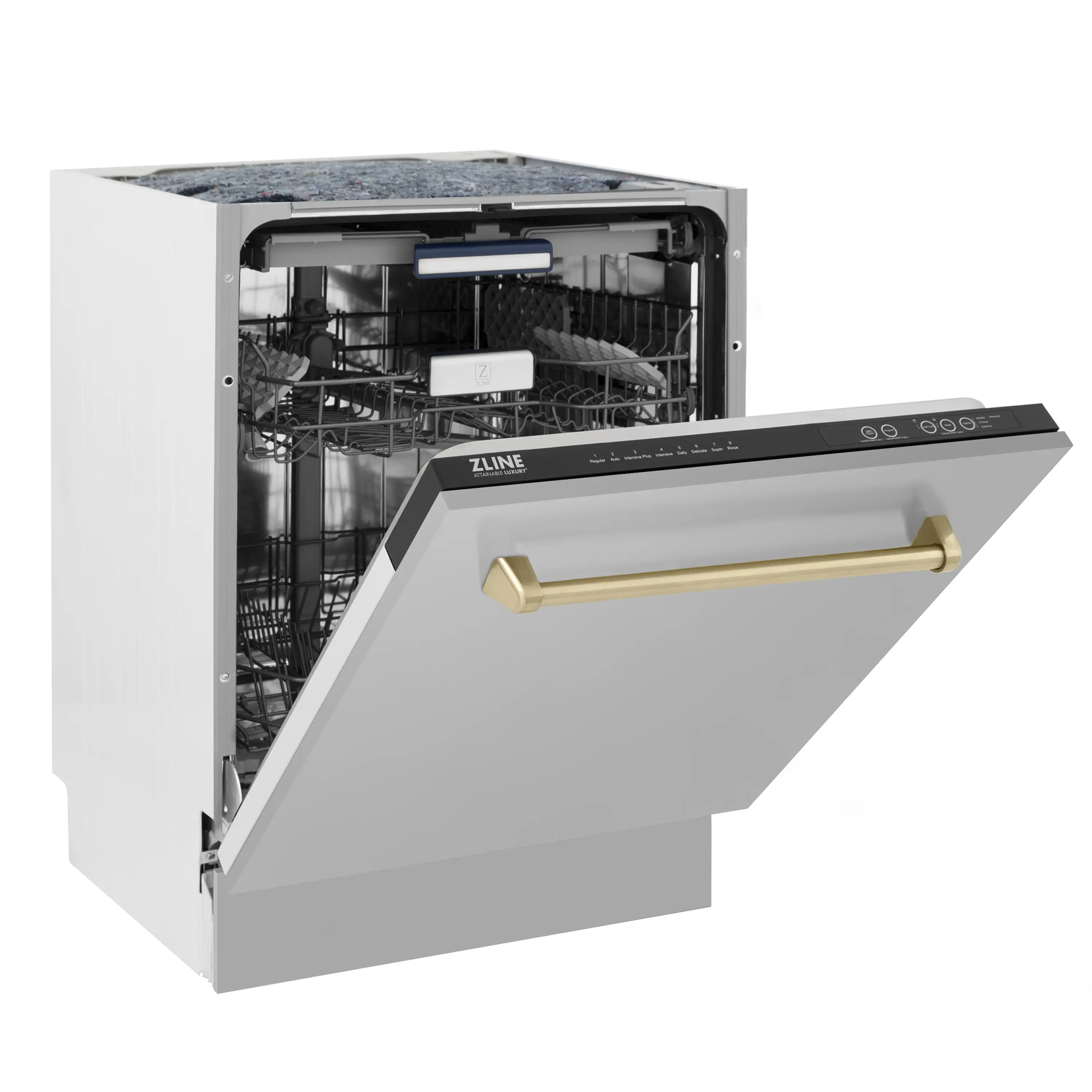 ZLINE 4-Piece Appliance Package - 30-Inch Autograph Edition Induction Range, Wall Mount Range Hood, 36-Inch French Door Refrigerator, and Dishwasher in Stainless Steel with Champagne Bronze Trim - Image 35