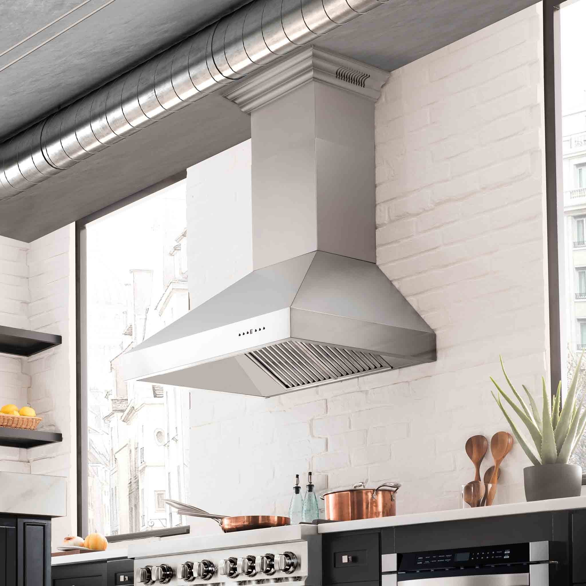 ZLINE 42-Inch Professional Wall Mount Range Hood in Stainless Steel with Built-in CrownSound® Bluetooth Speakers (697CRN-BT-42) - Image 4