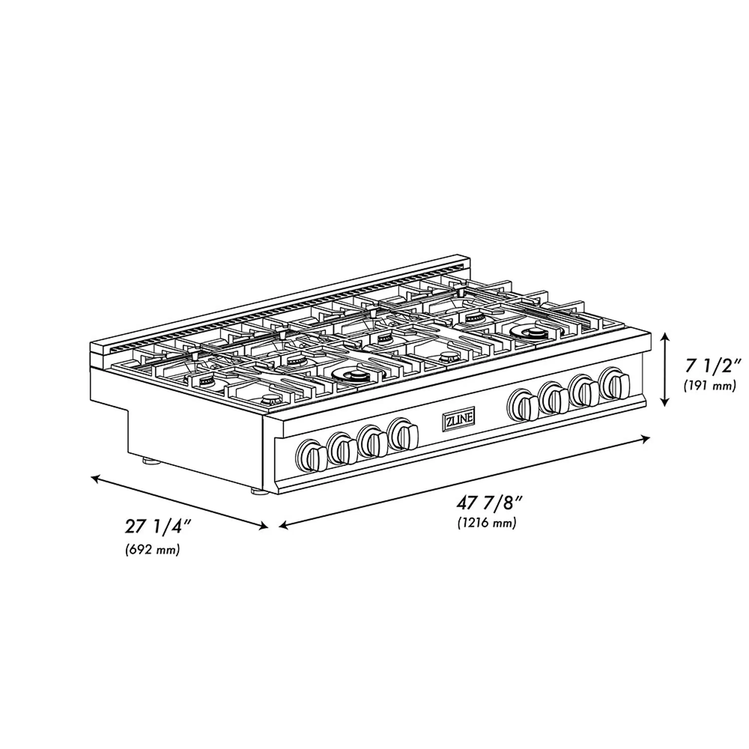 ZLINE 48-Inch Classic Gas Rangetop with 8 Burners And Porcelain Cooktop In Black Stainless Steel (RTB2-48) - Image 11
