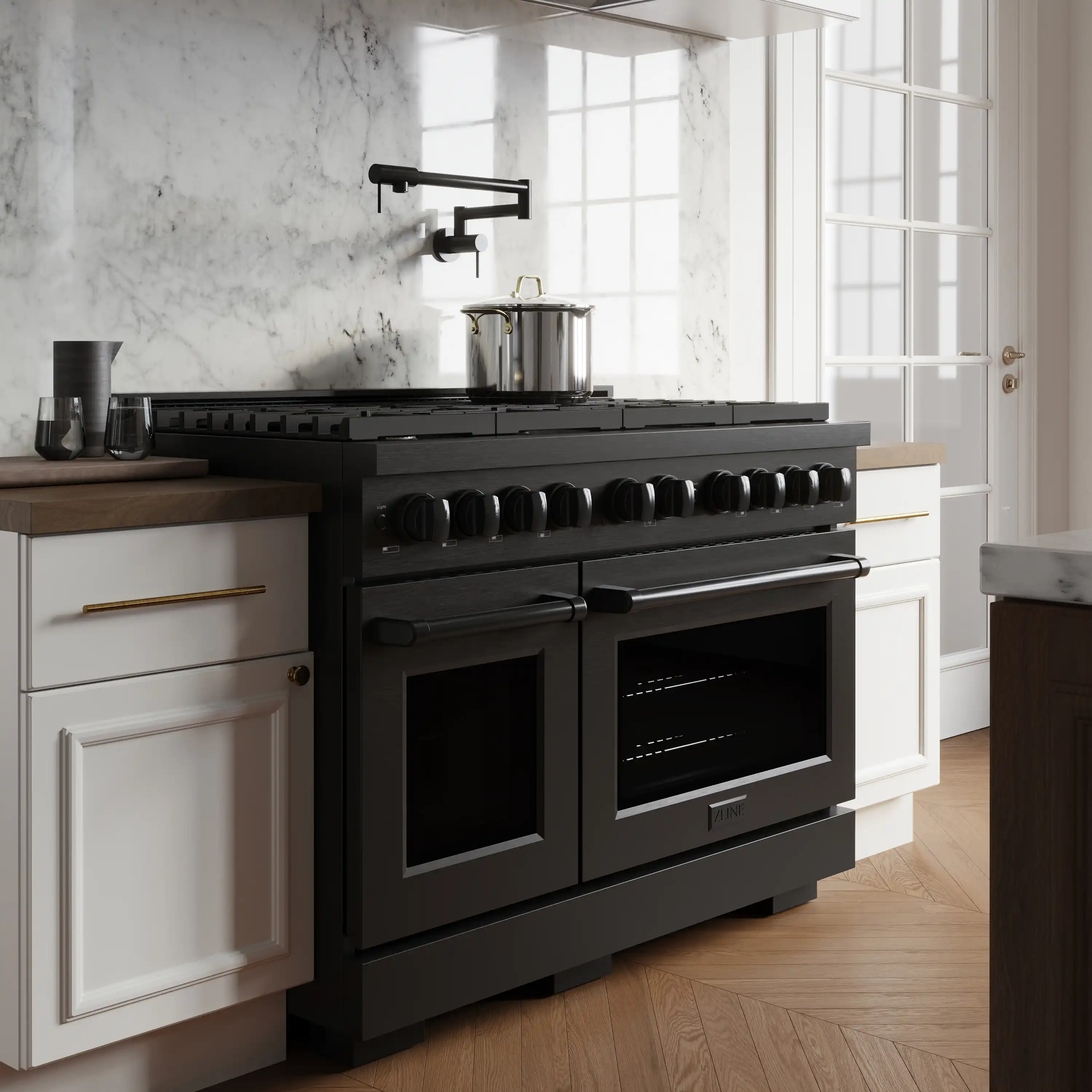 ZLINE 48-Inch 6.7 cu. ft. Paramount Double Oven Dual Fuel Range with 8 Burner Gas Cooktop in Black Stainless Steel (SDRB-48) - Image 3