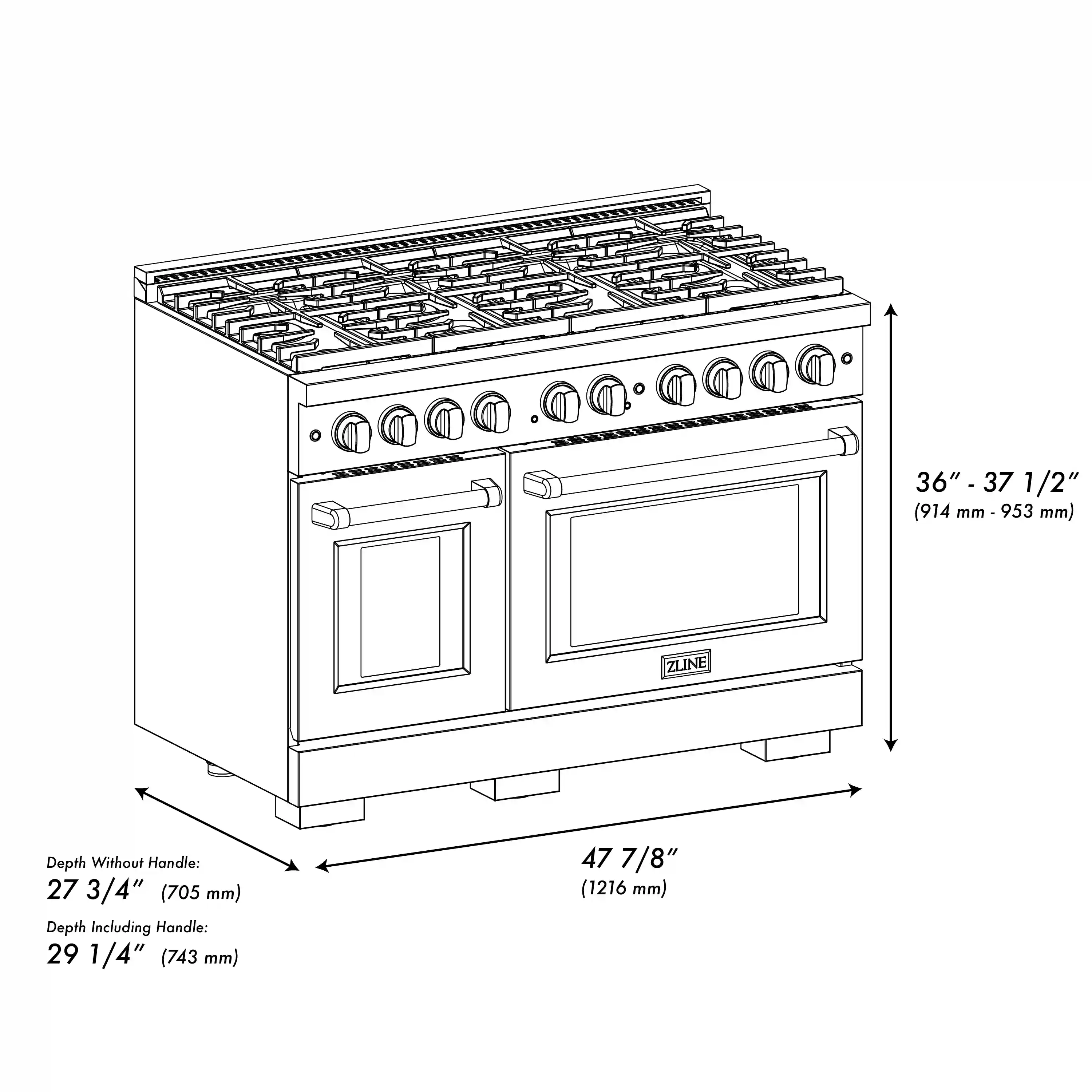 ZLINE 48-Inch 6.7 cu. ft. Paramount Double Oven Dual Fuel Range with 8 Burner Gas Cooktop in Stainless Steel (SDR48) - Image 11