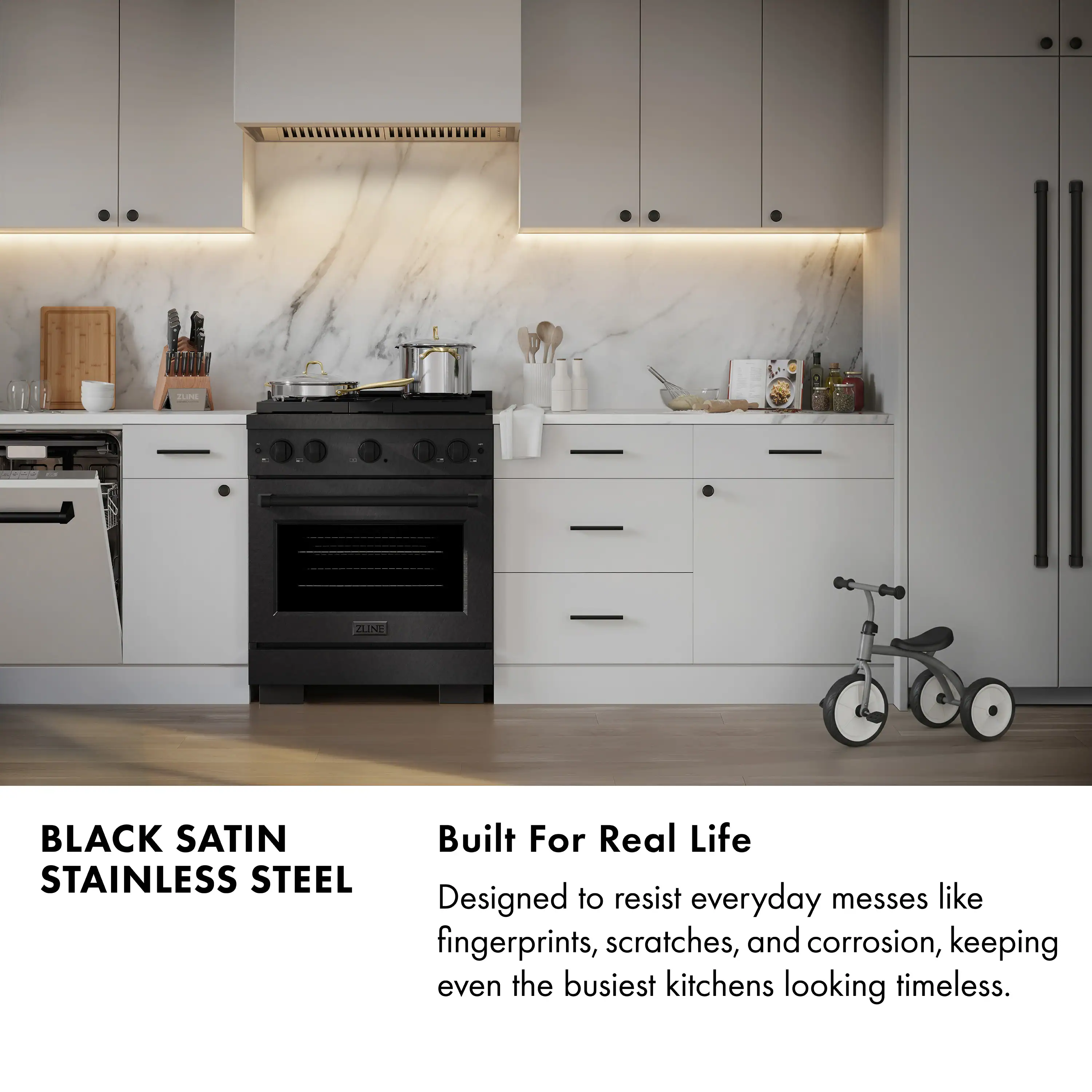 ZLINE 48-Inch 6.7 Cu. Ft. Paramount Double Oven Gas Range in Black Satin Stainless Steel with 8 Brass Burners (SGRBS-BR-48) - Image 2