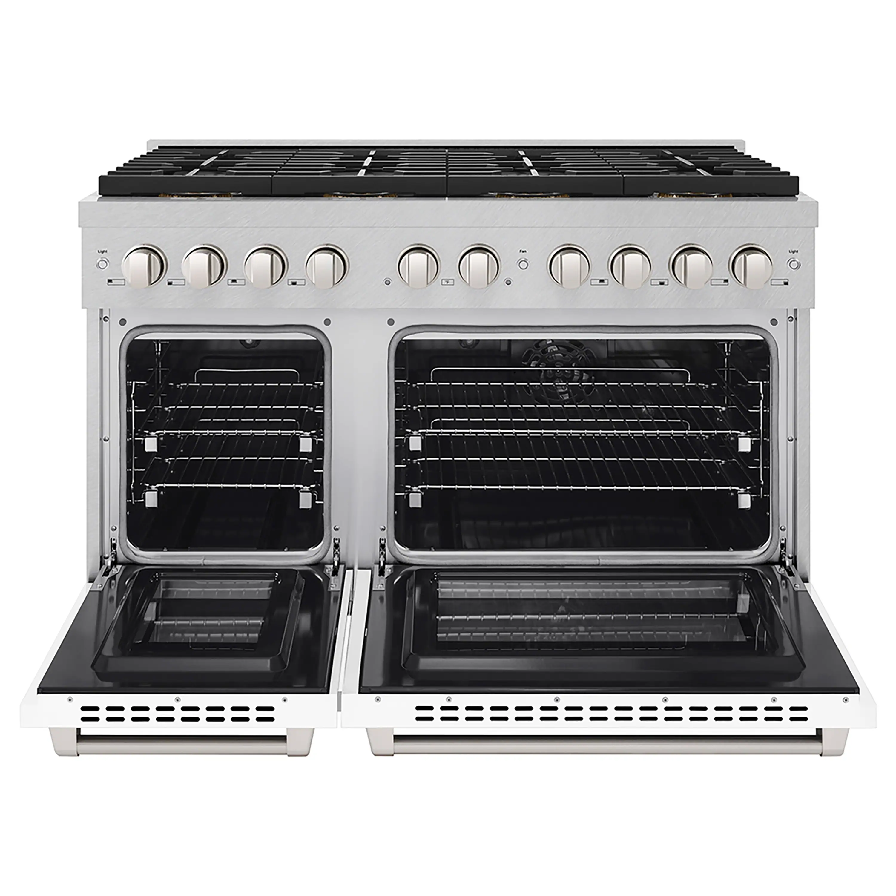 ZLINE 48-Inch 6.7 cu. ft. Paramount Dual Fuel Range with 8 Burner DuoPro™ Cooktop and Dual Ovens in Satin Stainless Steel with White Matte Doors (PSDRS-WM-48) - Image 2