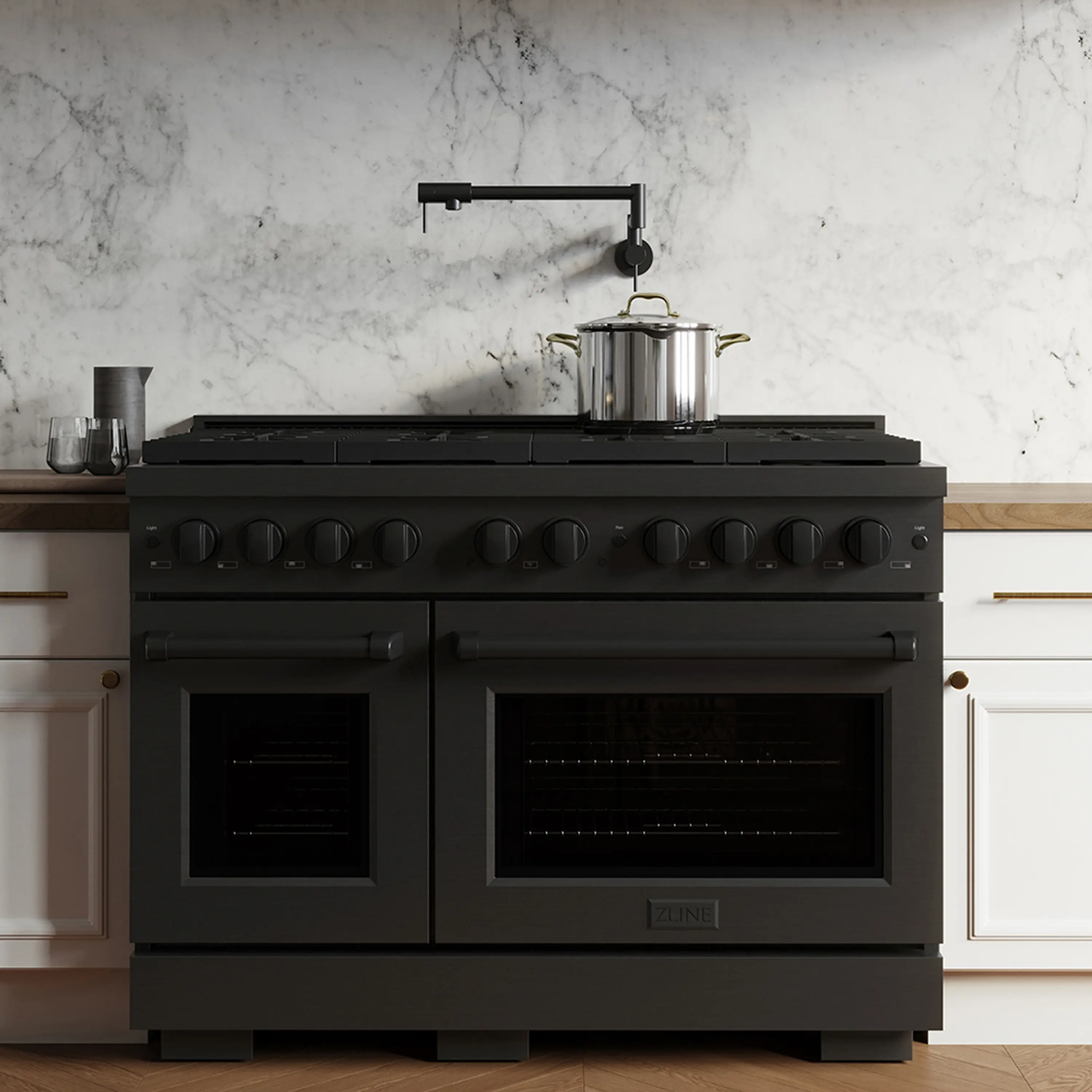 ZLINE 48-Inch 6.7 cu. ft. Paramount Dual Fuel Range with 8 Burner DuoPro™ Cooktop and Dual Ovens in Black Stainless Steel (PSDRB-48) - Image 3