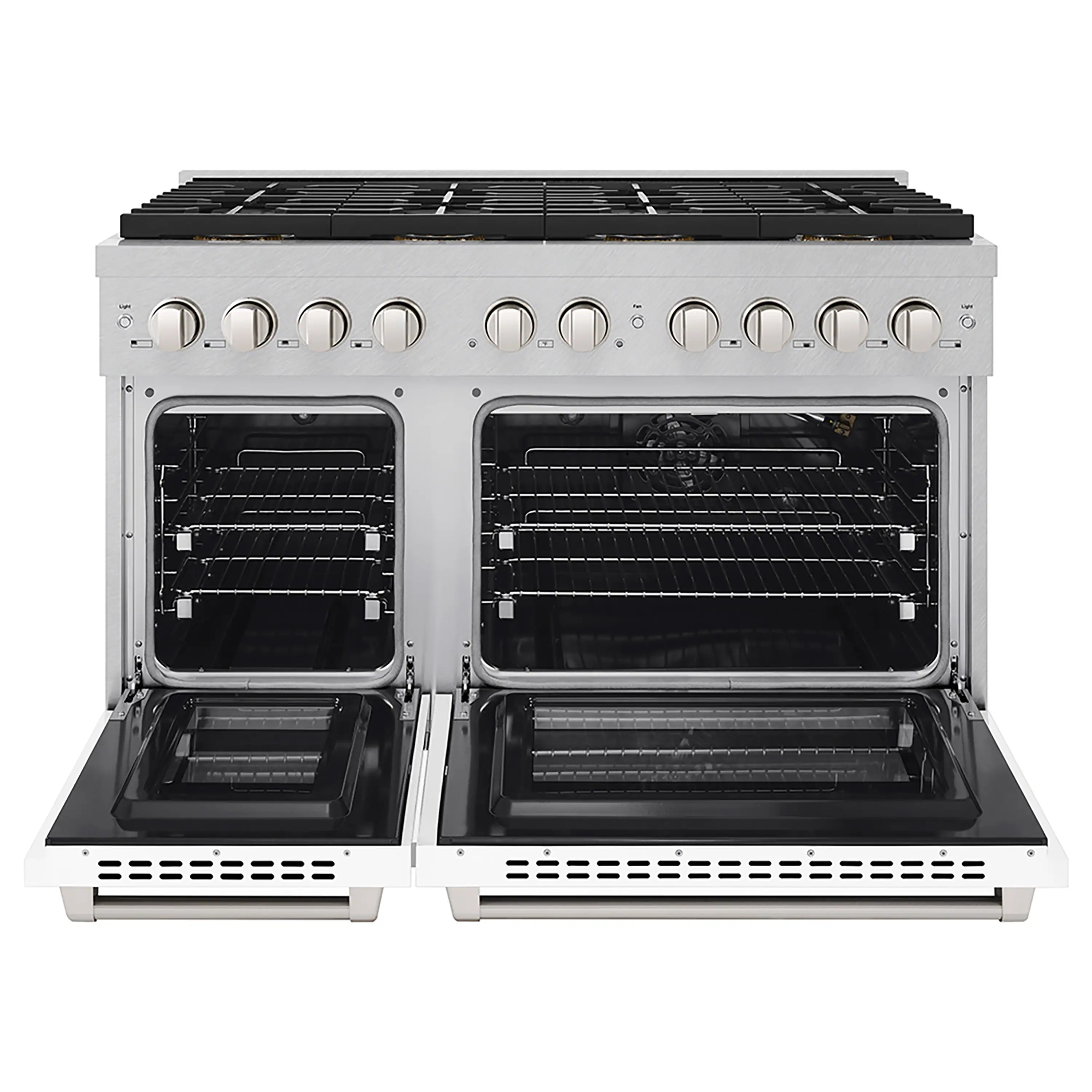 ZLINE 48-Inch 6.7 cu. ft. Paramount Gas Range with 8 Burner DuoPro™ Cooktop and Dual Ovens in Satin Stainless Steel with White Matte Doors (PSGRS-WM-48) - Image 2