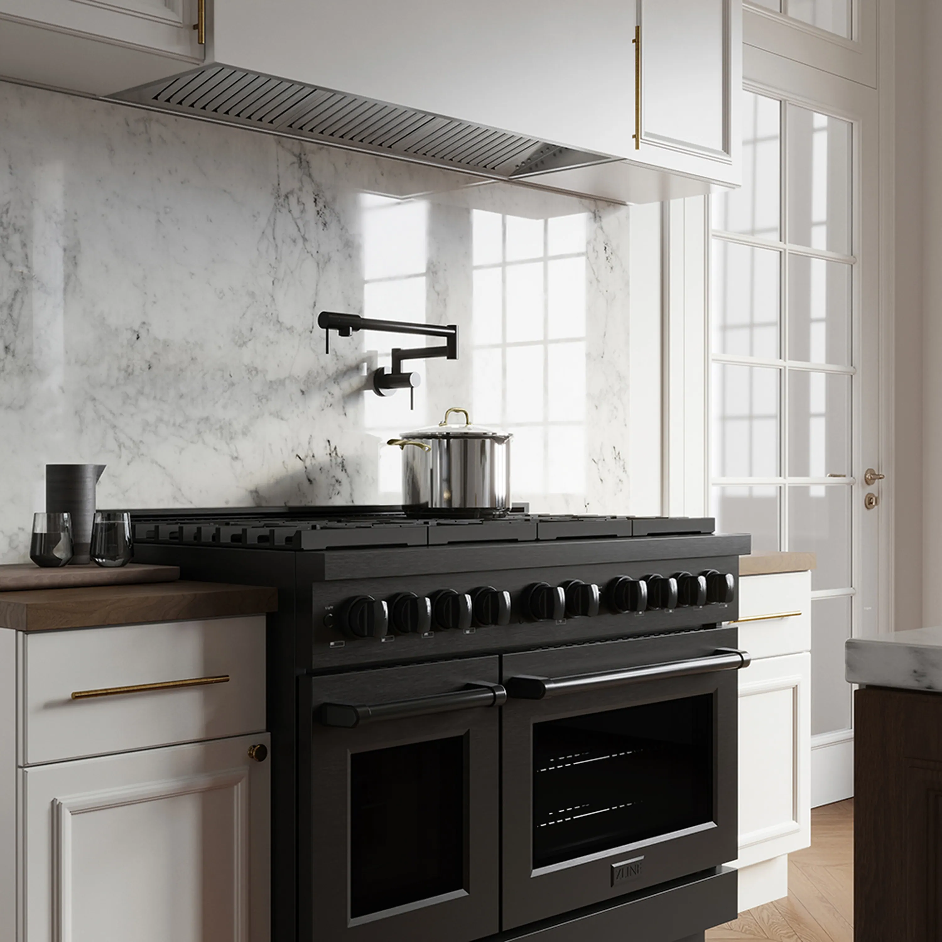 ZLINE 48-Inch 6.7 cu. ft. Paramount Gas Range with 8 Burner DuoPro™ Cooktop and Dual Ovens in Black Stainless Steel (PSGRB-48) - Image 2