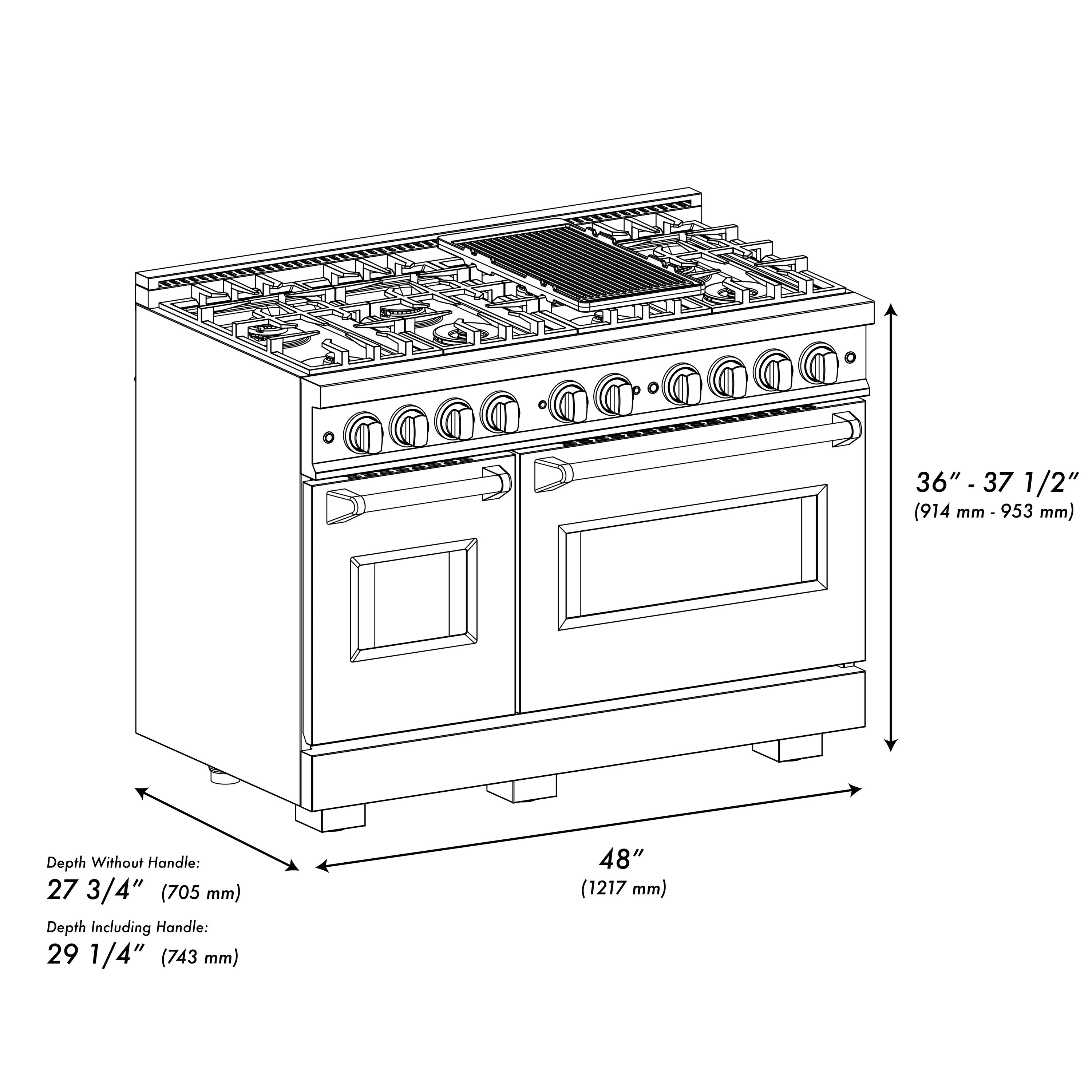 ZLINE Autograph Edition 48-Inch Classic Series Dual Fuel Range in DuraSnow Stainless Steel with Black Matte (CDRS-BLM-48) - Image 12