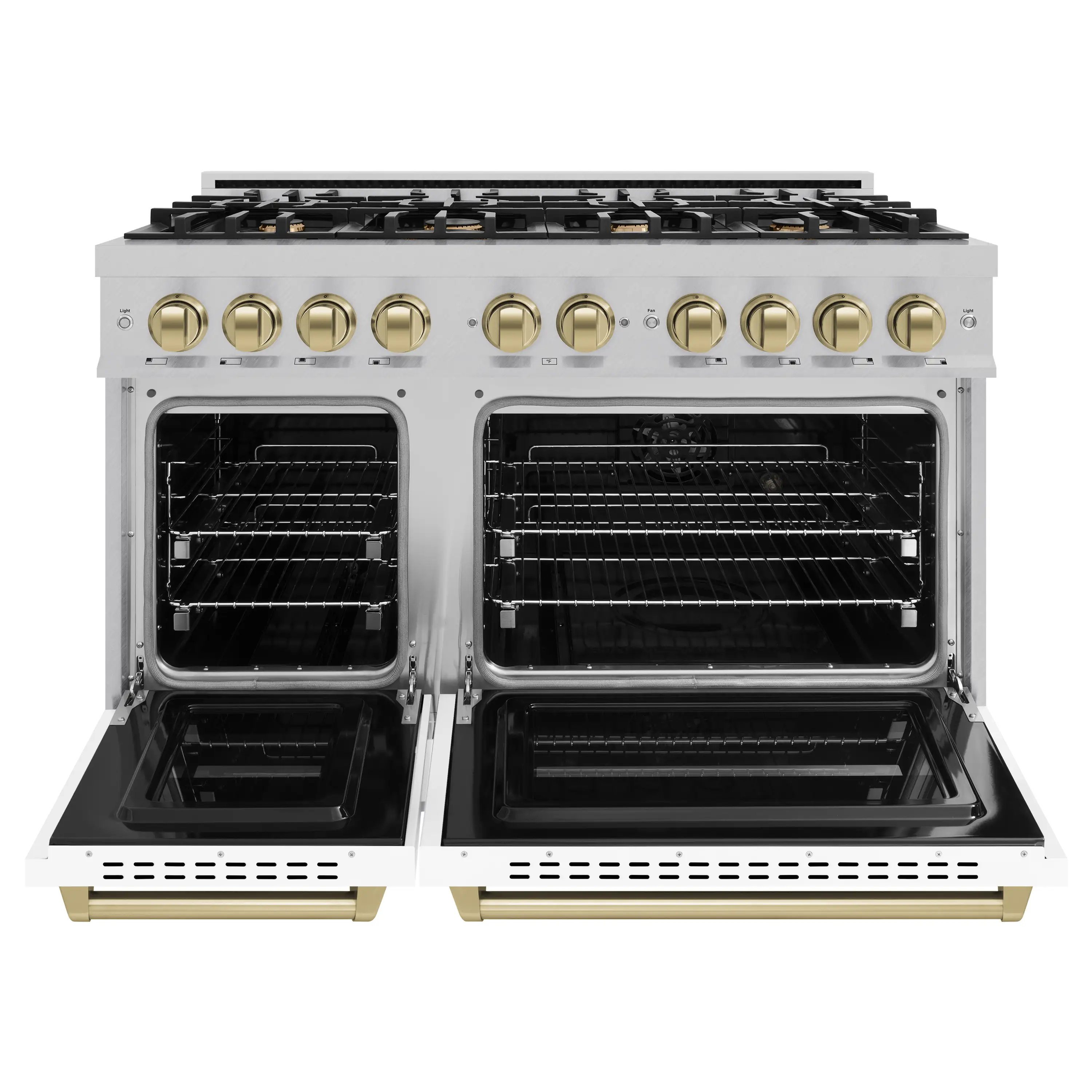 ZLINE Autograph Edition 48-Inch Classic Series Dual Fuel Range in Satin Stainless Steel with White Matte Door and Champagne Bronze Accent (CDRSZ-WM-48-CB) - Image 3