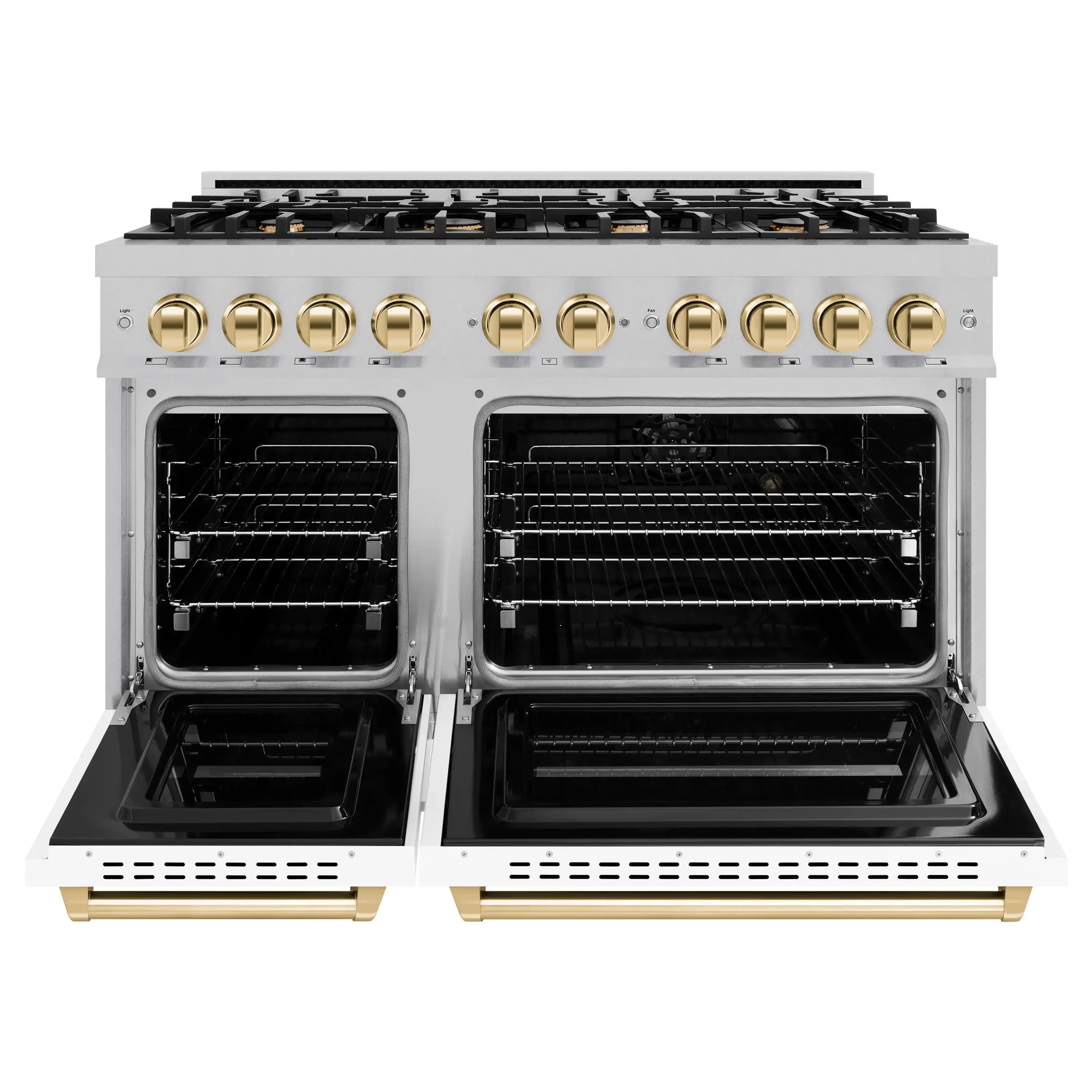 ZLINE Autograph Edition 48-Inch Classic Series Dual Fuel Range in Satin Stainless Steel with White Matte Door and Gold Accents (CDRSZ-WM-48-G) - Image 3