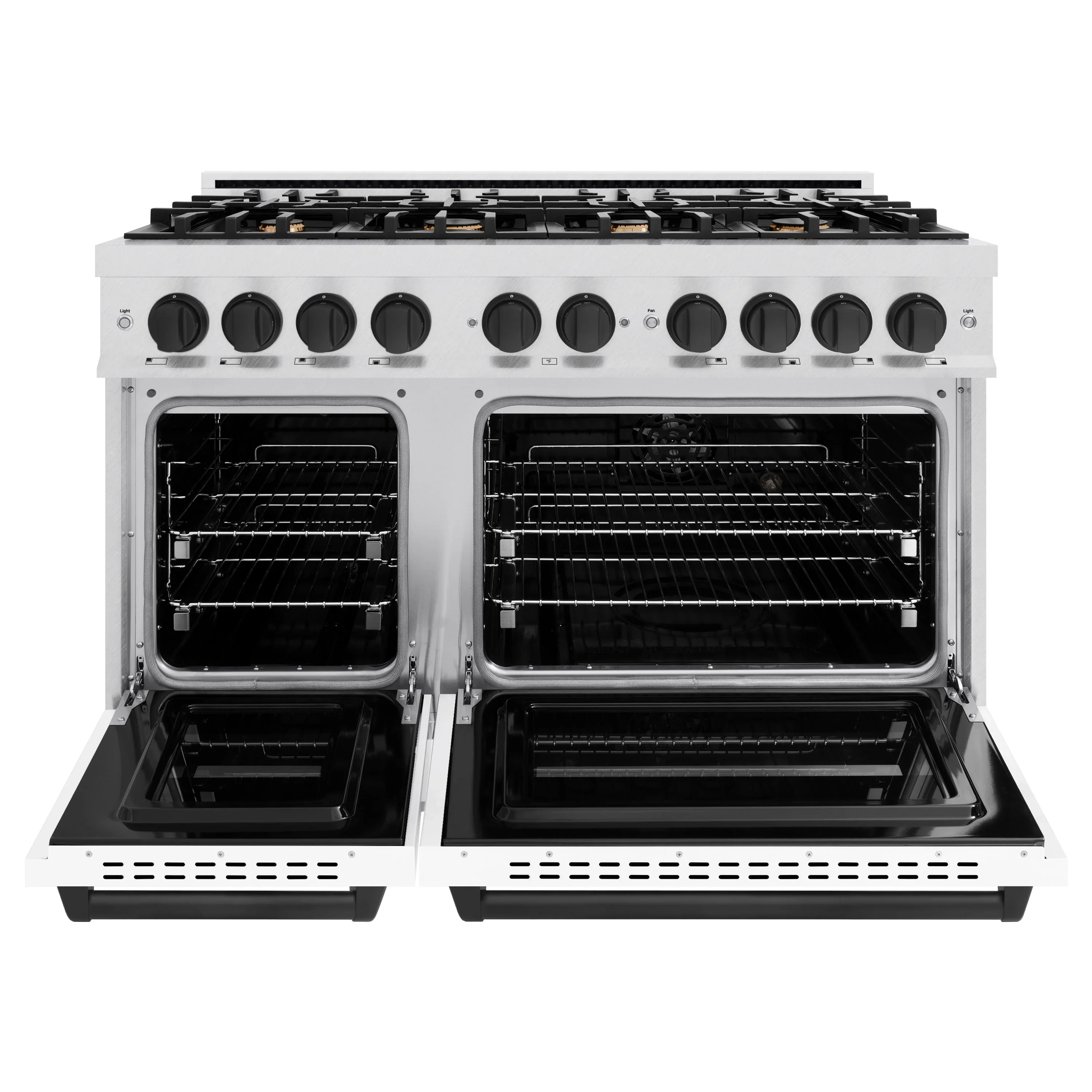 ZLINE Autograph Edition 48-Inch  Classic Series Dual Fuel Range in Satin Stainless Steel with White Matte Door and Matte Black (CDRSZ-WM-48-MB) - Image 3