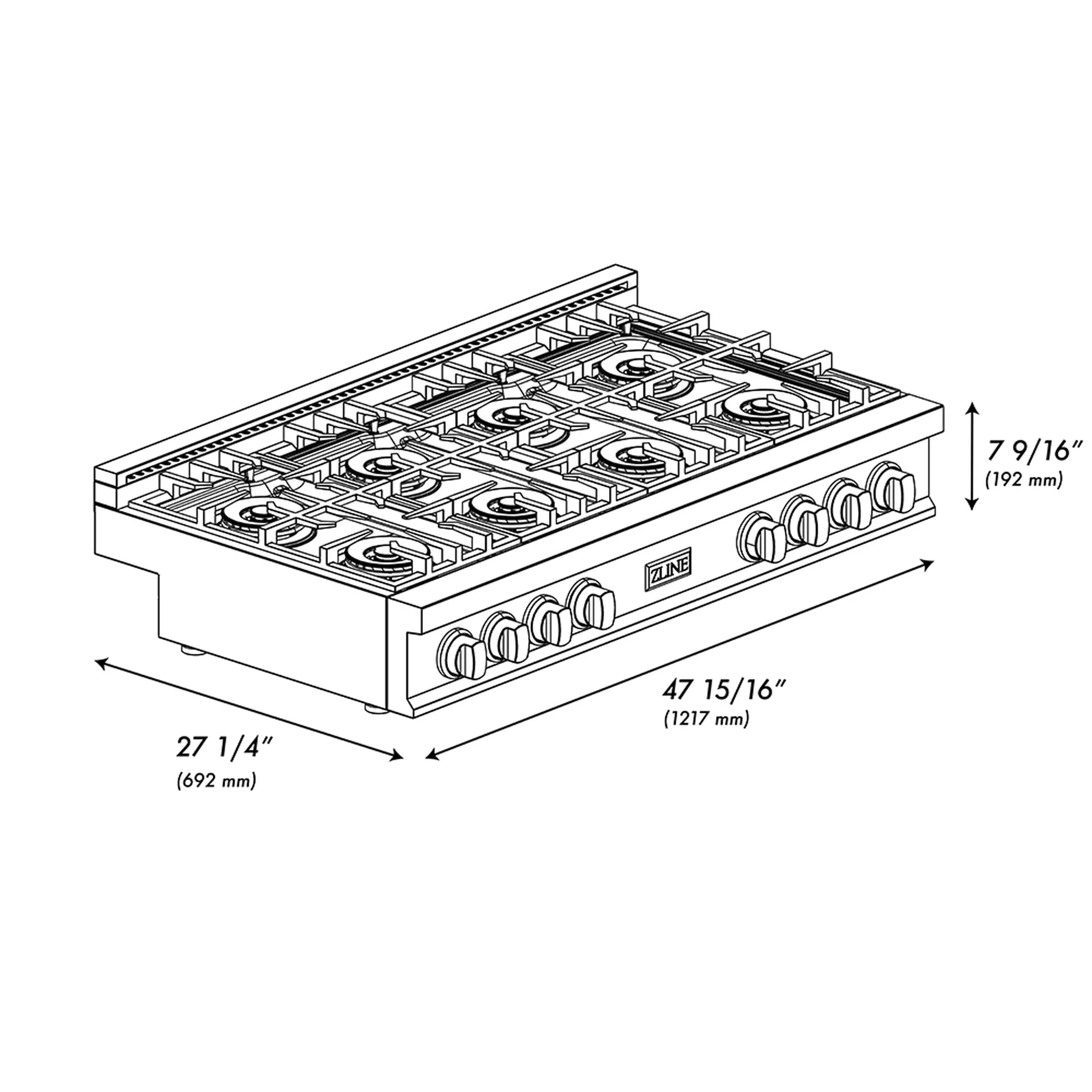 ZLINE 48-Inch Classic Gas Rangetop with 8 Burner DuoPro™ Cooktop in Stainless Steel (PCRT48) - Image 14