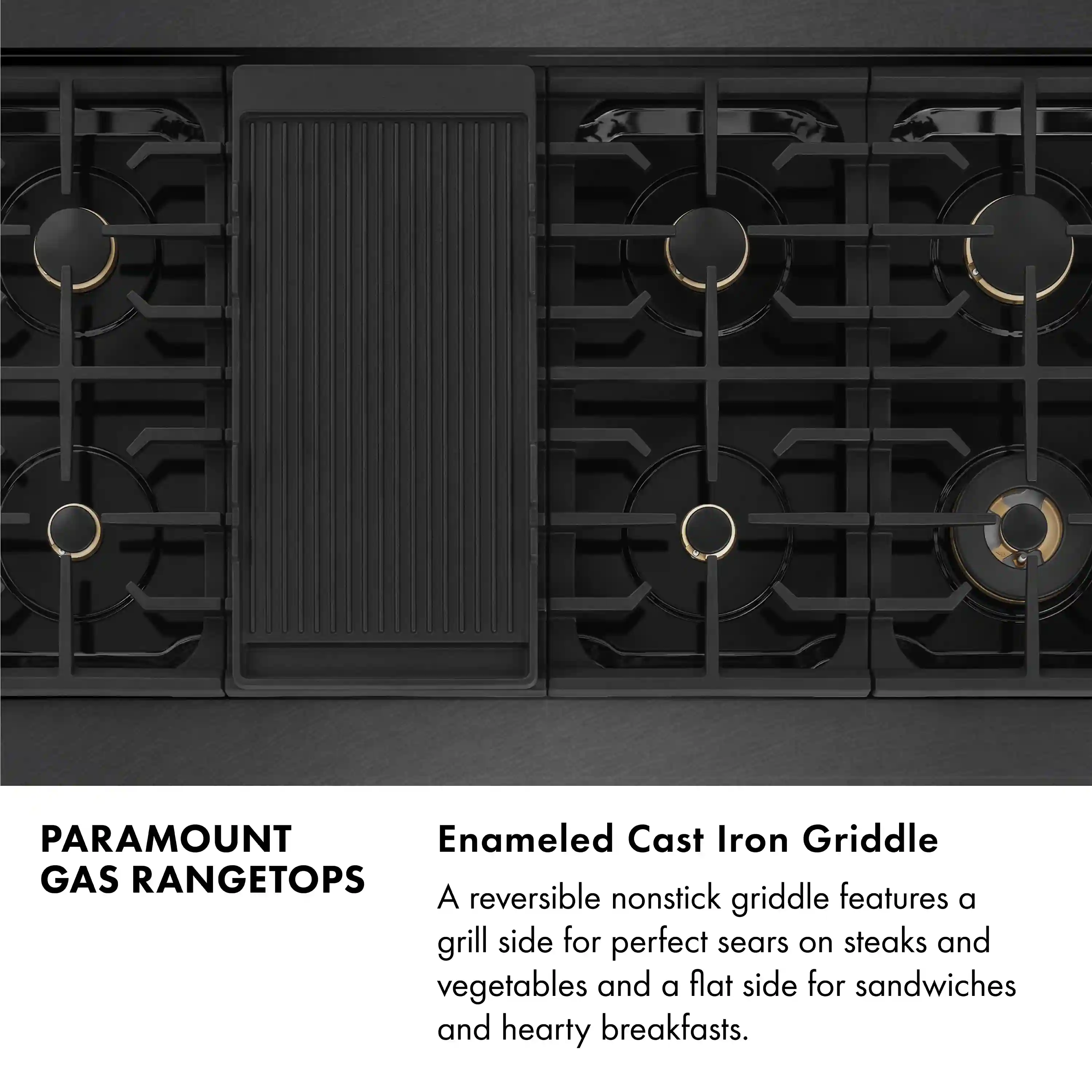 ZLINE 48-Inch Paramount Gas Rangetop with 8 Brass Burners and Porcelain Cooktop in Black Satin Stainless Steel (SRTBS-BR-48) - Image 8