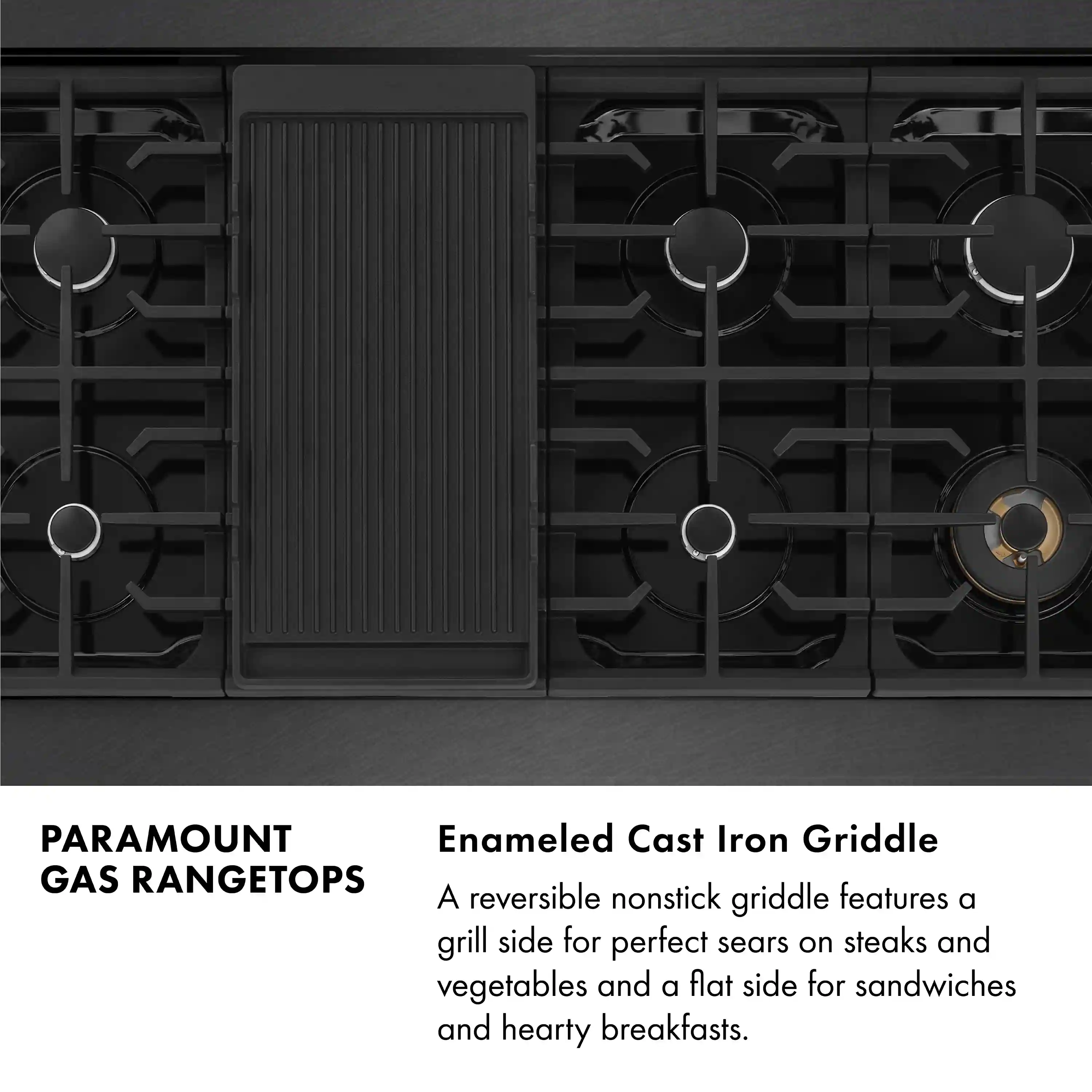 ZLINE 48-Inch Paramount Gas Rangetop with 8 Burners and Porcelain Cooktop in Black Satin Stainless Steel (SRTBS-48) - Image 8