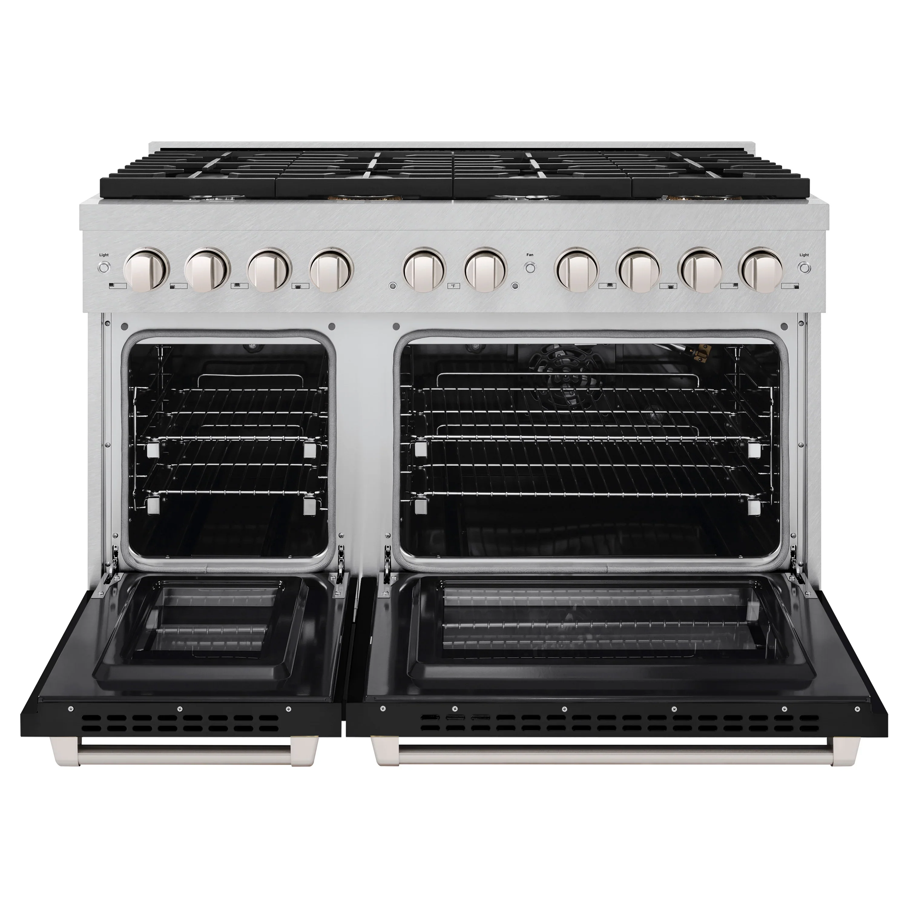 ZLINE 48-Inch Paramount Gas Range with 8 Gas Burners and 6.7 cu. ft. Double Oven in Fingerprint Resistant Satin Stainless Steel with Black Matte Doors (SGRS-BLM-48) - Image 3