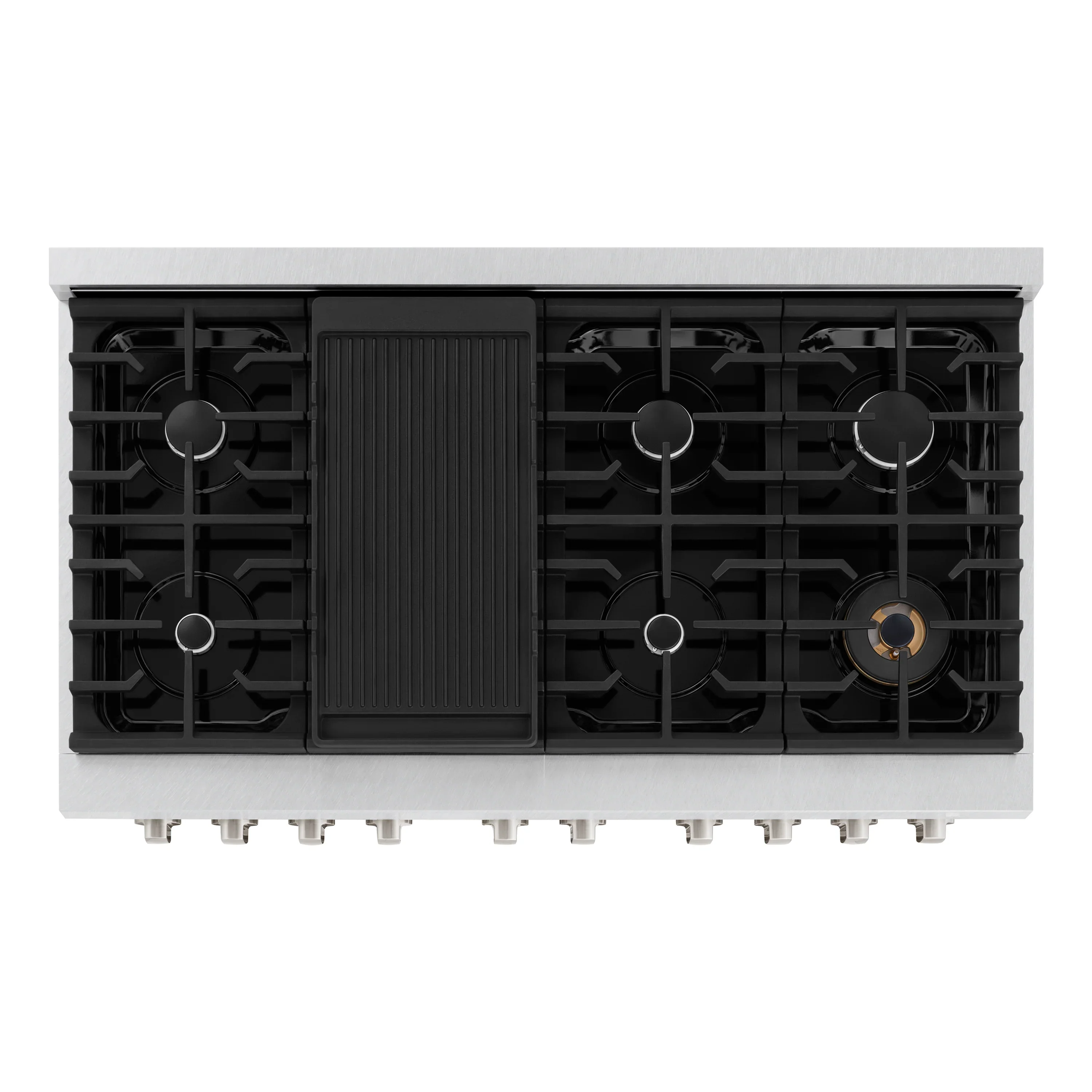 ZLINE 48-Inch Paramount Gas Range with 8 Gas Burners and 6.7 cu. ft. Double Oven in Fingerprint Resistant Satin Stainless Steel with Black Matte Doors (SGRS-BLM-48) - Image 4