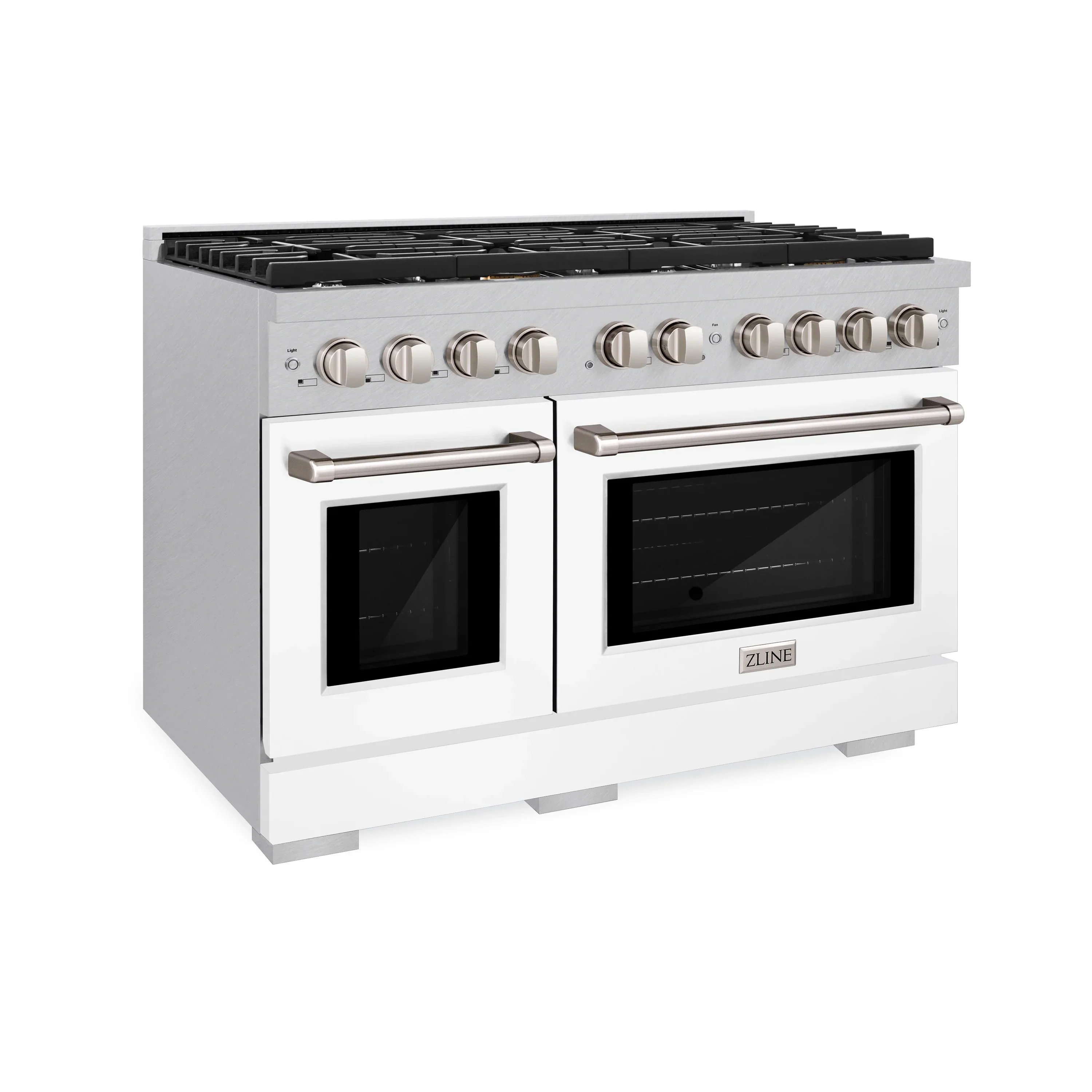 ZLINE 48-Inch Paramount Gas Range with 8 Gas BUrners and 6.7 cu. ft. Double Oven in Fingerprint Resistant Satin Stainless Steel with White Matte Doors (SGRS-WM-48) - Image 2