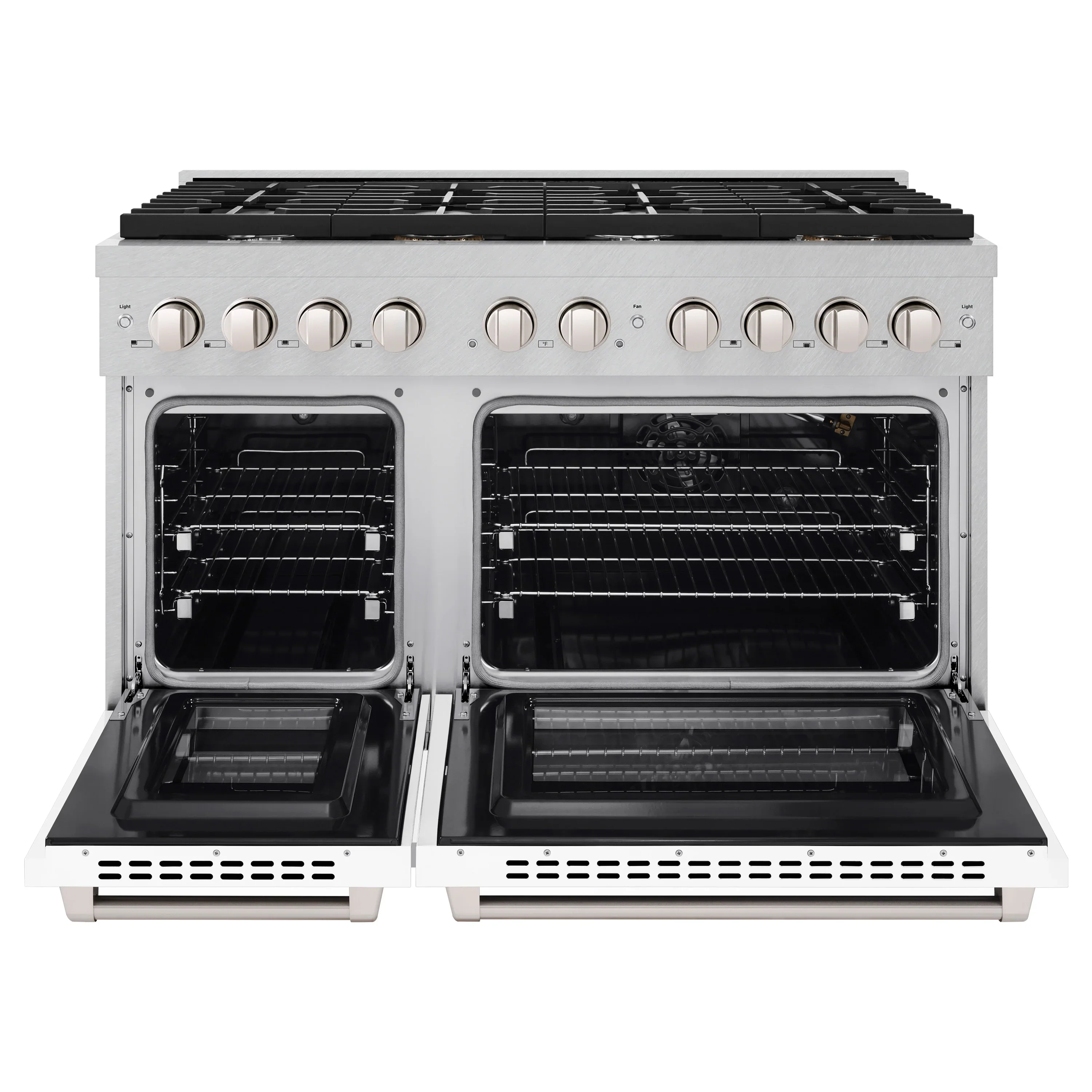 ZLINE 48-Inch Paramount Gas Range with 8 Gas BUrners and 6.7 cu. ft. Double Oven in Fingerprint Resistant Satin Stainless Steel with White Matte Doors (SGRS-WM-48) - Image 3