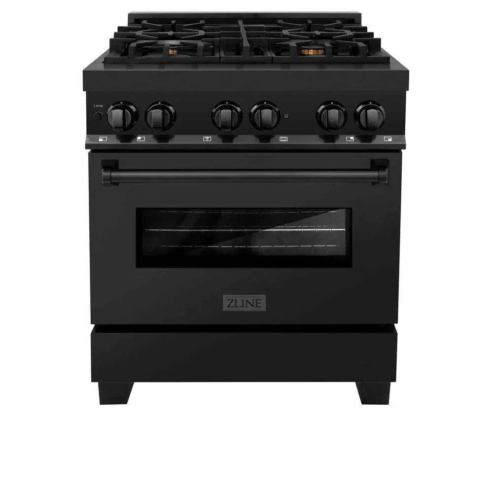 ZLINE 5-Piece Appliance Package - 30-Inch Legacy Dual Fuel Range, Wall Mount Range Hood, 36-Inch French Door Refrigerator, Dishwasher, and 30-Inch Microwave Drawer in Black Stainless Steel - Image 2