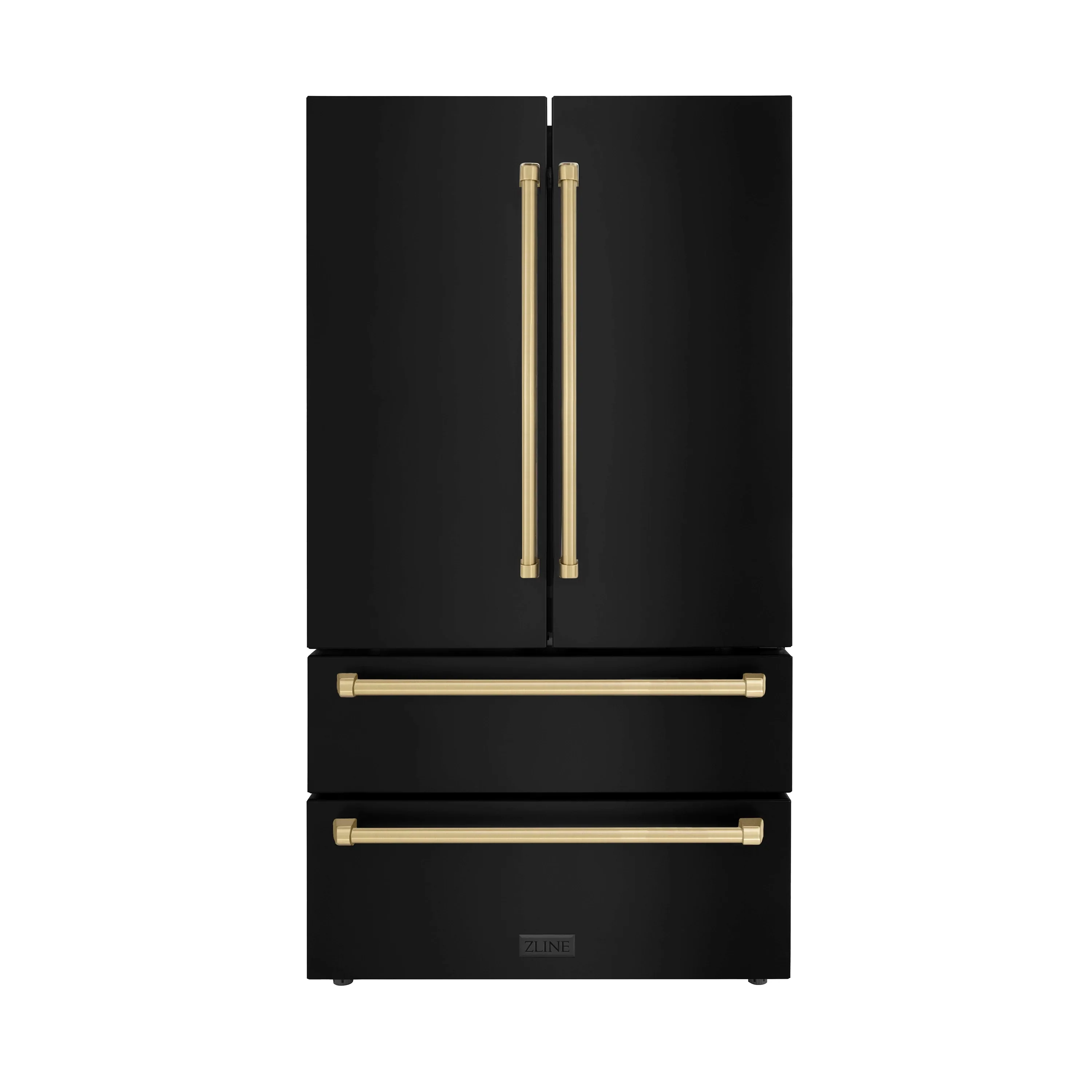 ZLINE 5-Piece Appliance Package - 30-Inch Legacy Dual Fuel Range, Wall Mount Range Hood, 36-Inch French Door Refrigerator, Dishwasher, and 30-Inch Microwave Drawer in Black Stainless Steel with Champagne Bronze Accents - Image 25
