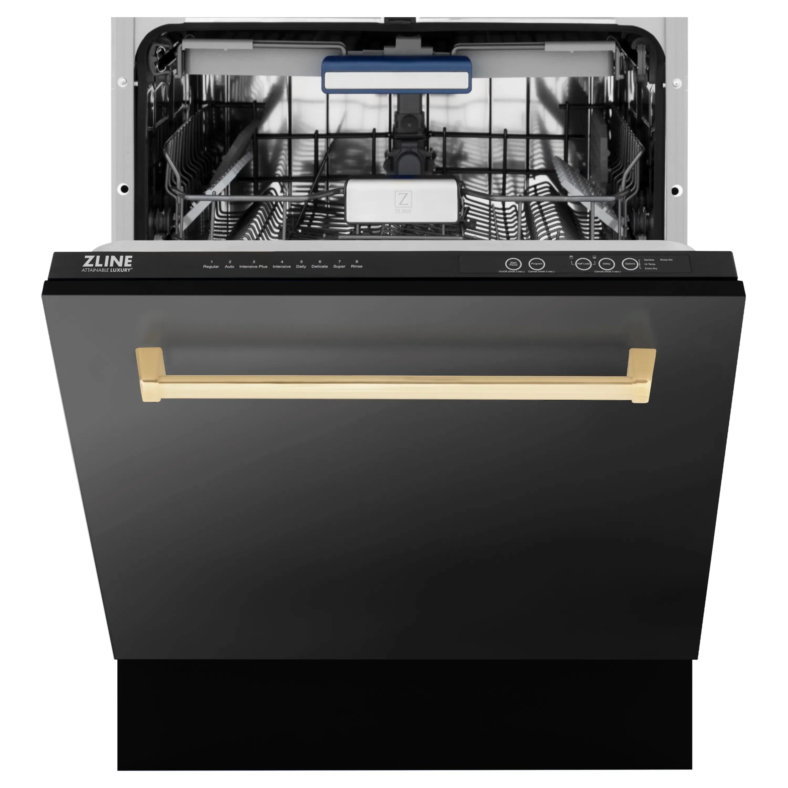 ZLINE 5-Piece Appliance Package - 30-Inch Legacy Dual Fuel Range, Wall Mount Range Hood, 36-Inch French Door Refrigerator, Dishwasher, and 30-Inch Microwave Drawer in Black Stainless Steel with Gold Accents - Image 41