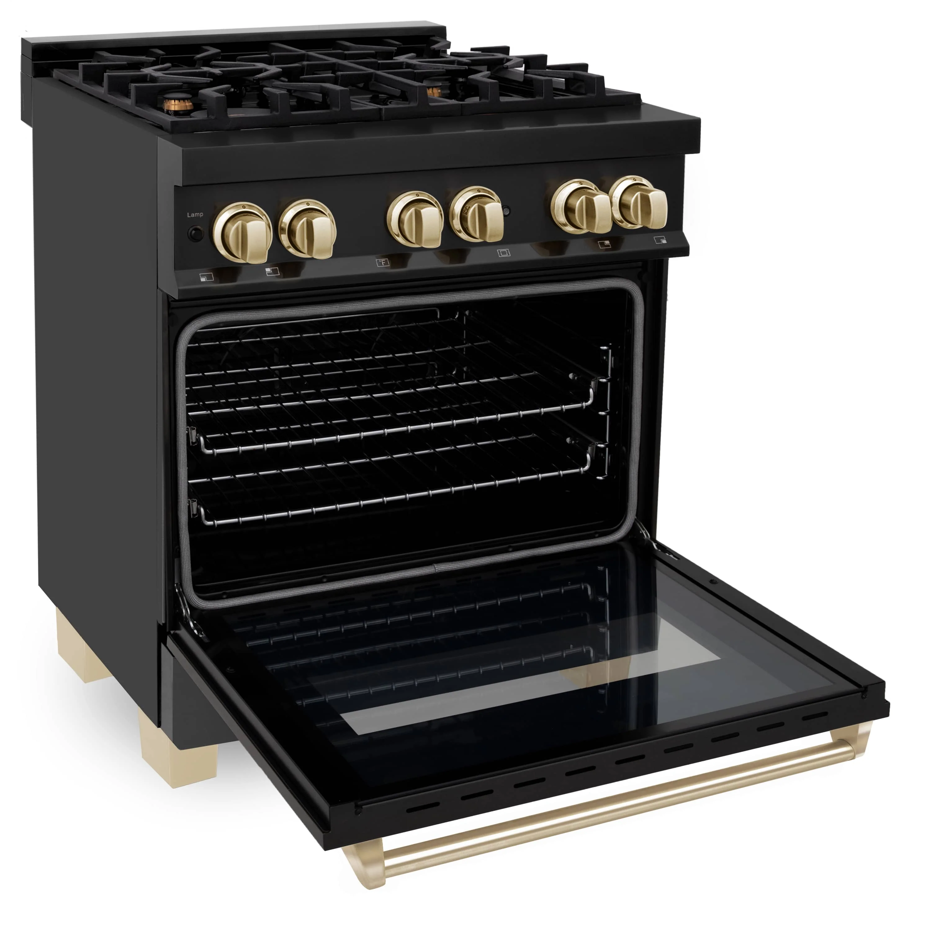 ZLINE 5-Piece Appliance Package - 30-Inch Legacy Dual Fuel Range, Wall Mount Range Hood, 36-Inch French Door Refrigerator, Dishwasher, and 30-Inch Microwave Drawer in Black Stainless Steel with Gold Accents - Image 6
