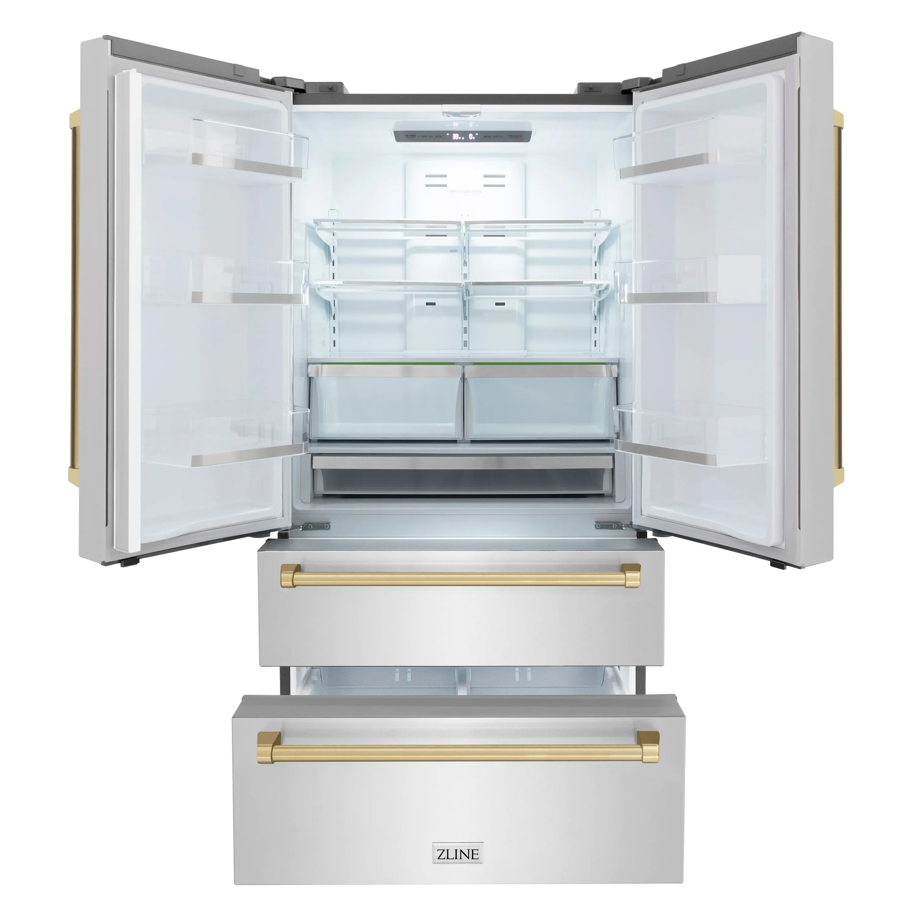 ZLINE 5-Piece Appliance Package - 30-Inch Legacy Autograph Dual Fuel Range, Wall Mount Range Hood, 36-Inch French Door Refrigerator, Dishwasher, and 30-Inch Microwave Drawer in Stainless Steel with Champagne Bronze Accents - Image 27