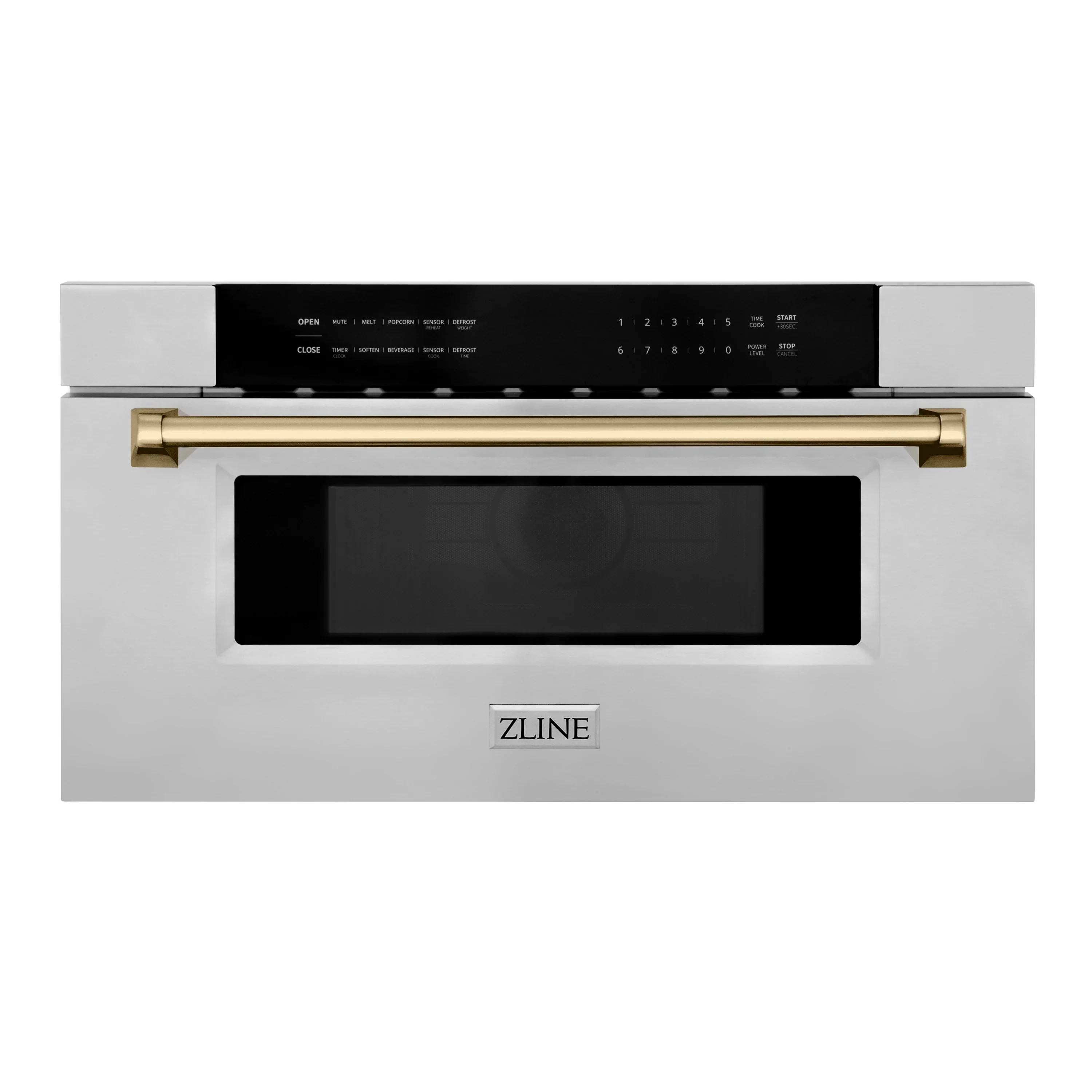 ZLINE 5-Piece Appliance Package - 30-Inch Legacy Autograph Dual Fuel Range, Wall Mount Range Hood, 36-Inch French Door Refrigerator, Dishwasher, and 30-Inch Microwave Drawer in Stainless Steel with Champagne Bronze Accents - Image 56