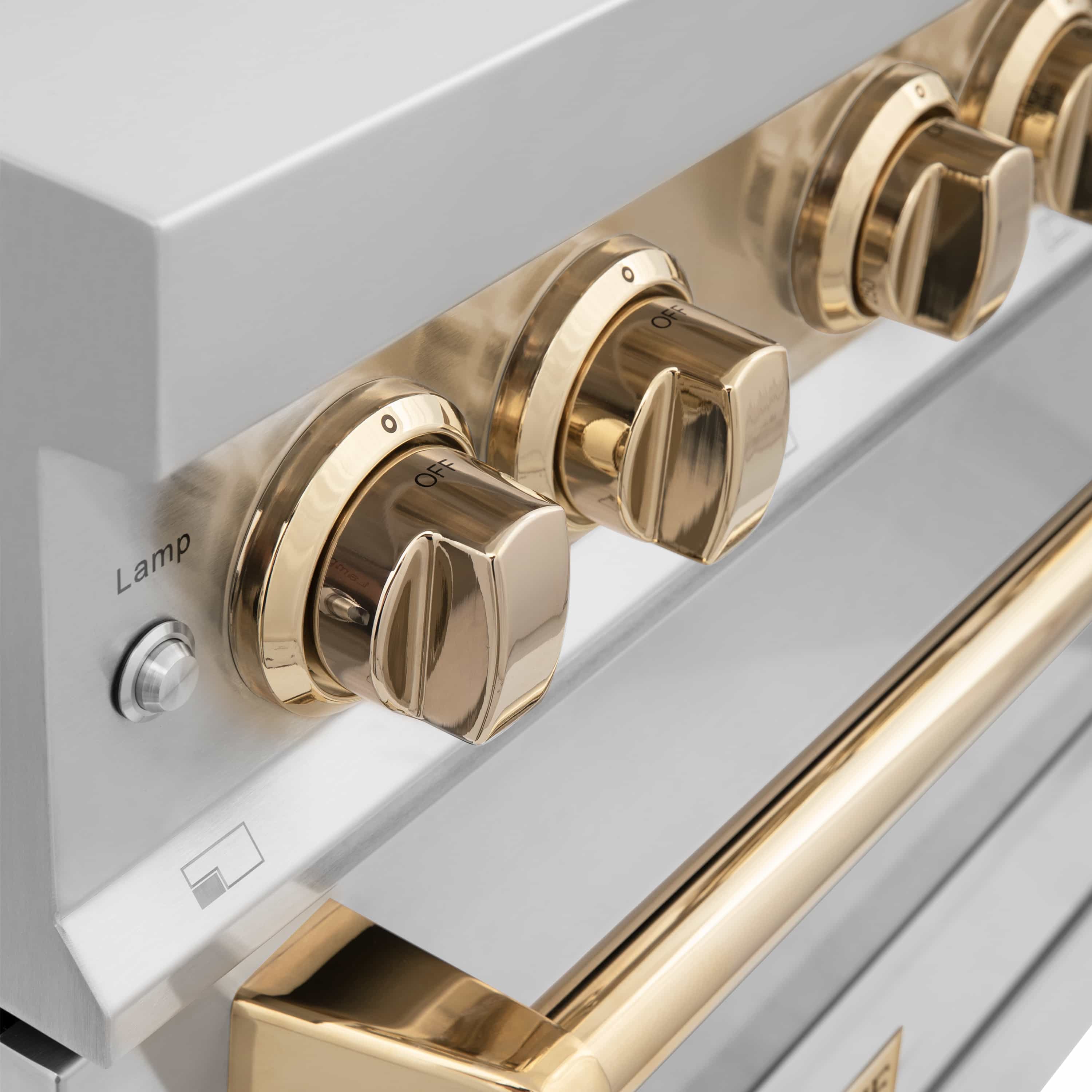 ZLINE 5-Piece Appliance Package - 30-Inch Legacy Autograph Dual Fuel Range, Wall Mount Range Hood, 36-Inch French Door Refrigerator, Dishwasher, and 30-Inch Microwave Drawer in Stainless Steel with Gold Accents - Image 8