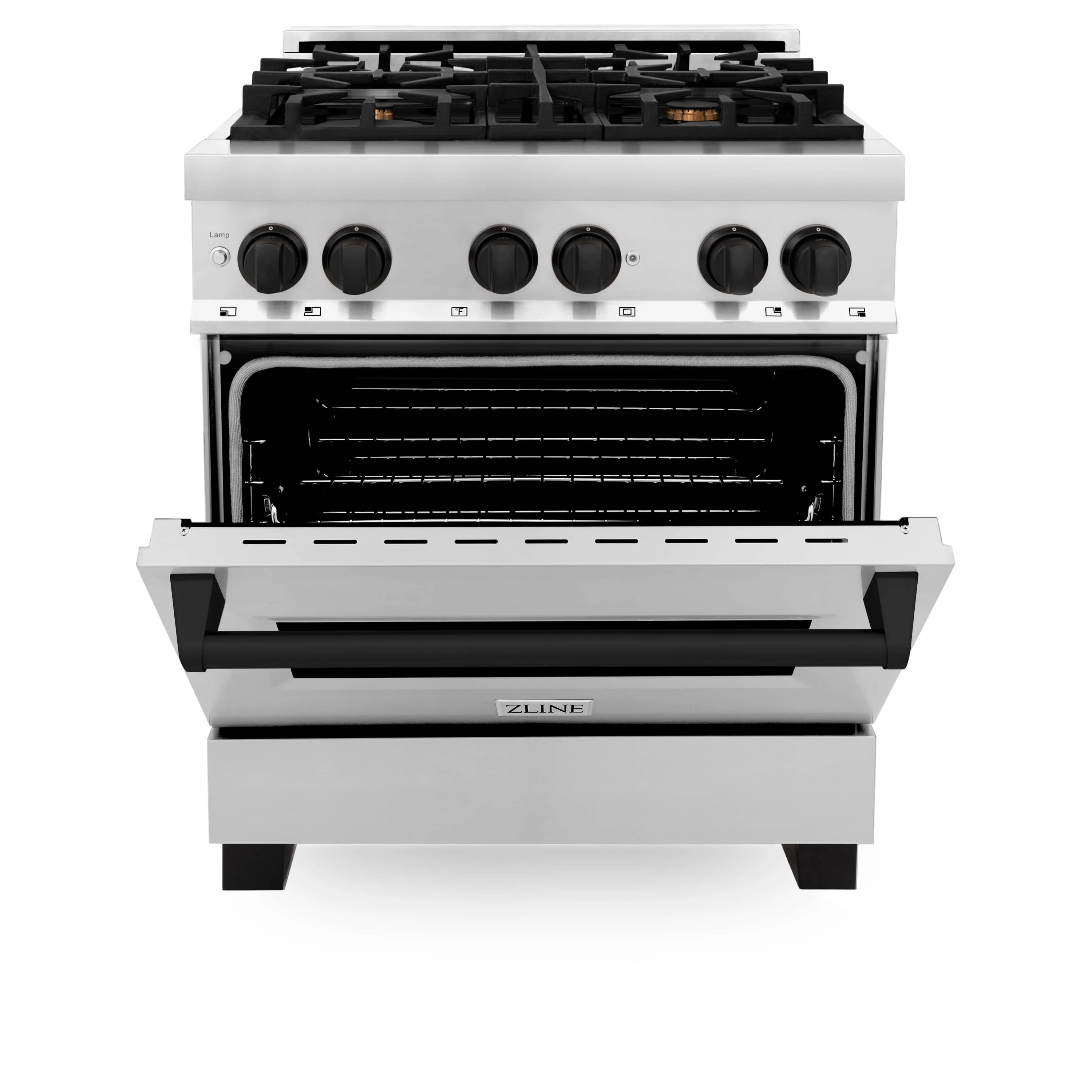 ZLINE 5-Piece Appliance Package - 30-Inch Legacy Autograph Dual Fuel Range, Wall Mount Range Hood, 36-Inch French Door Refrigerator, Dishwasher, and 30-Inch Microwave Drawer in Stainless Steel with Matte Black Accents - Image 9
