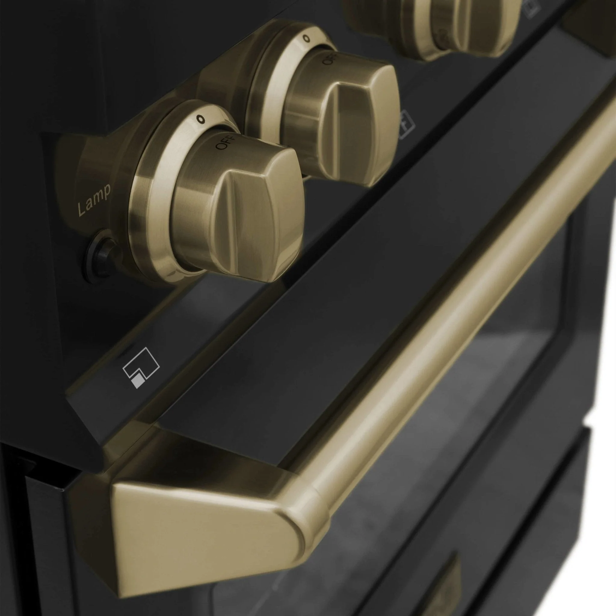 ZLINE 5-Piece Appliance Package - 30-Inch Legacy Dual Fuel Range, Wall Mount Range Hood, 36-Inch French Door Refrigerator with Water Dispenser, Dishwasher, and 30-Inch Microwave Drawer in Black Stainless Steel with Champagne Bronze Accents - Image 8