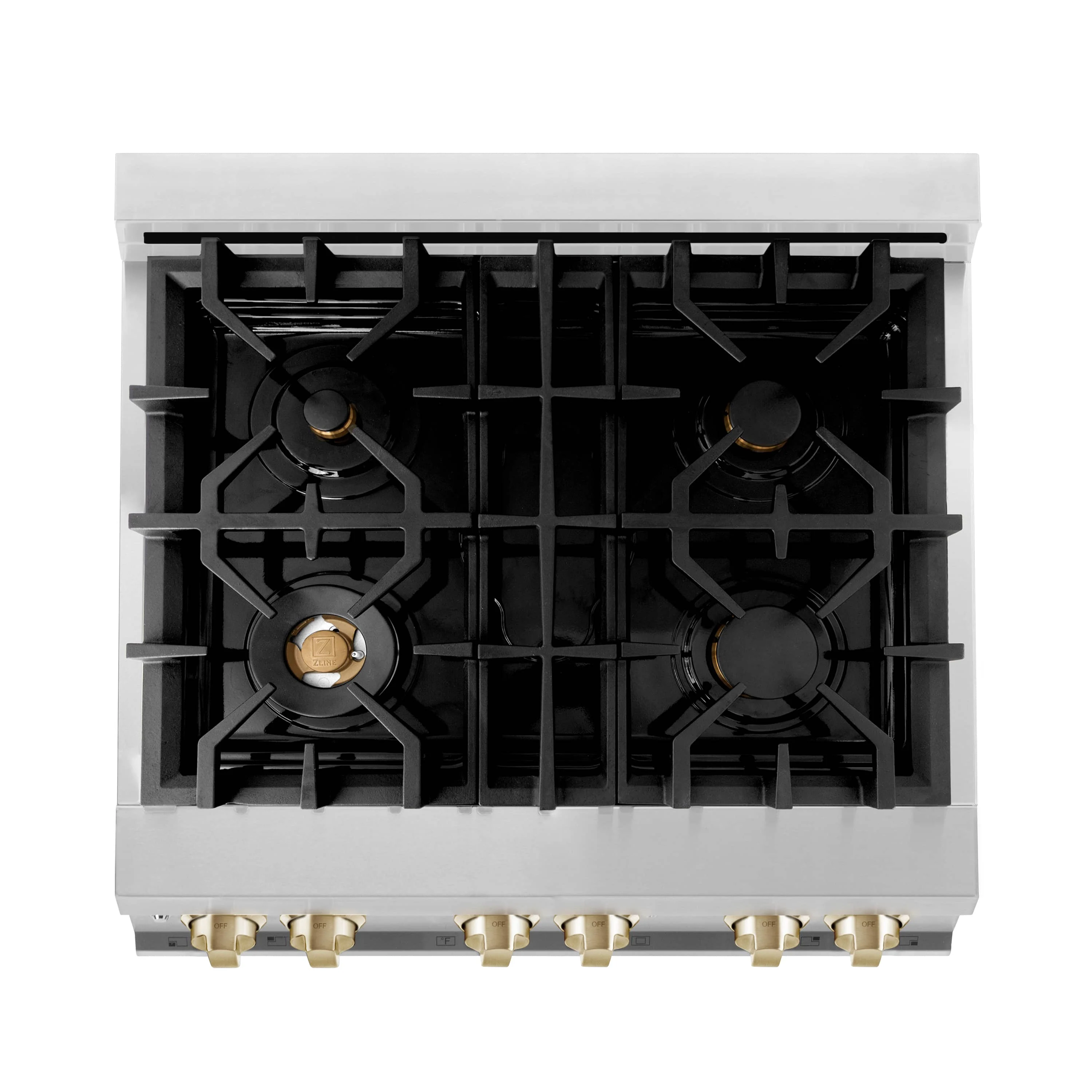ZLINE 5-Piece Appliance Package - 30-Inch Legacy Autograph Dual Fuel Range, Wall Mount Range Hood, 36-Inch French Door Refrigerator with Water Dispenser, Dishwasher, and 30-Inch Microwave Drawer in Stainless Steel with Gold Accents - Image 10