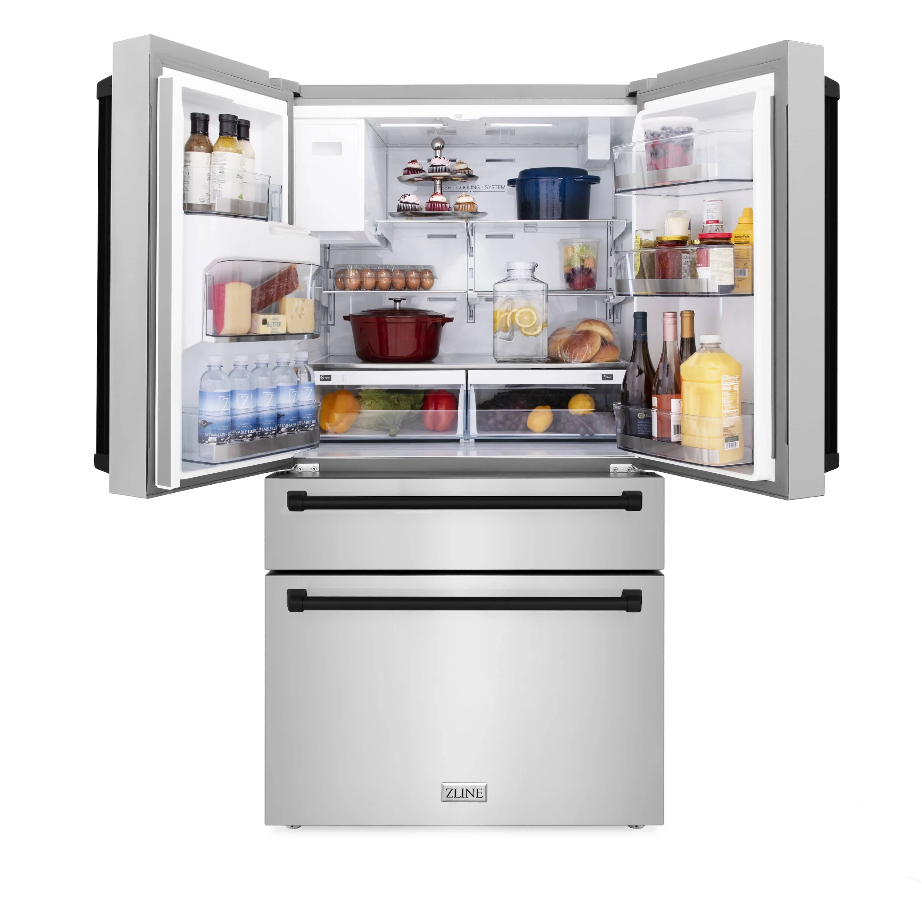 ZLINE 5-Piece Appliance Package - 30-Inch Legacy Autograph Dual Fuel Range, Wall Mount Range Hood, 36-Inch French Door Refrigerator with Water Dispenser, Dishwasher, and 30-Inch Microwave Drawer in Stainless Steel with Matte Black Accents - Image 35