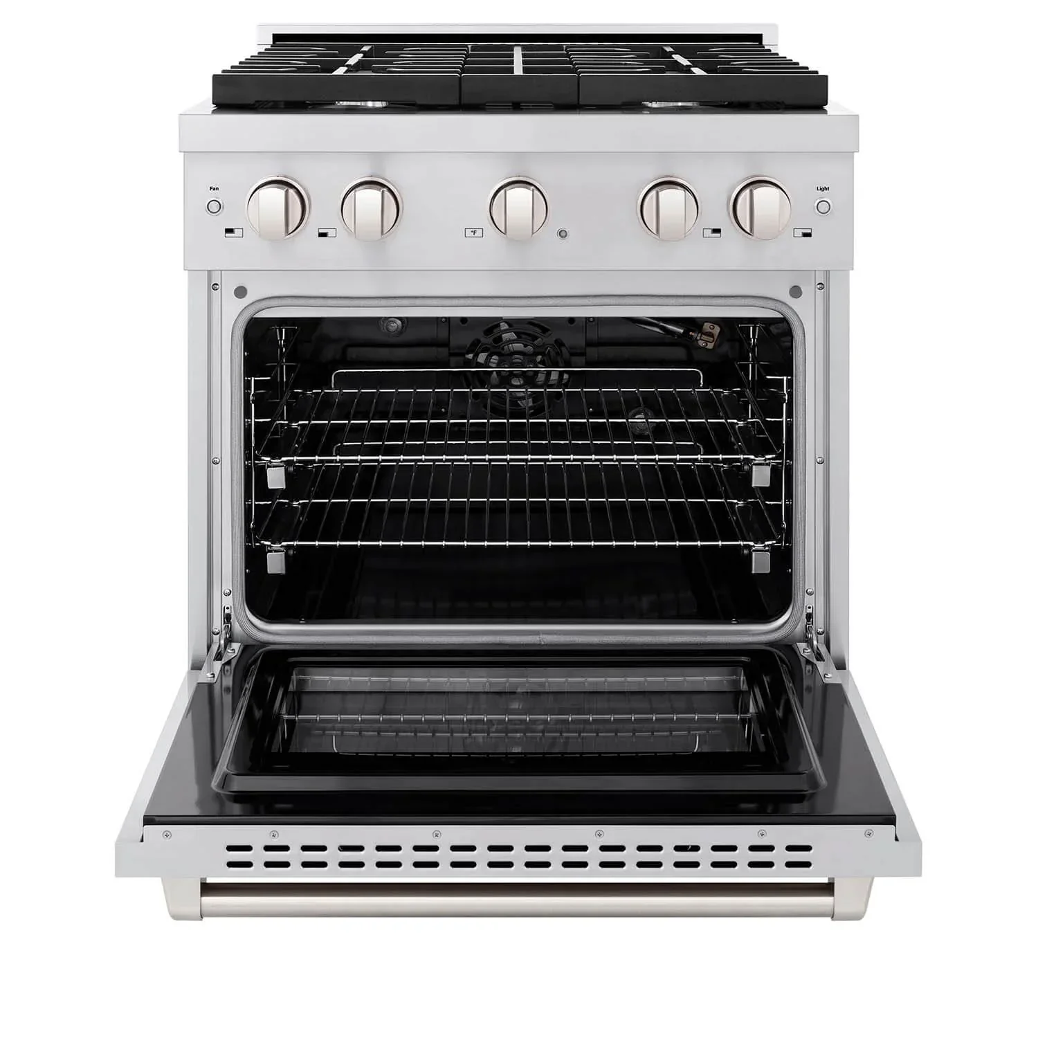 ZLINE 5-Piece Appliance Package - 30-Inch Paramount Gas Range, Wall Mount Range Hood, 36-Inch French Door Refrigerator with Water Dispenser, Dishwasher, and 30-Inch Microwave Drawer in Stainless Steel - Image 4