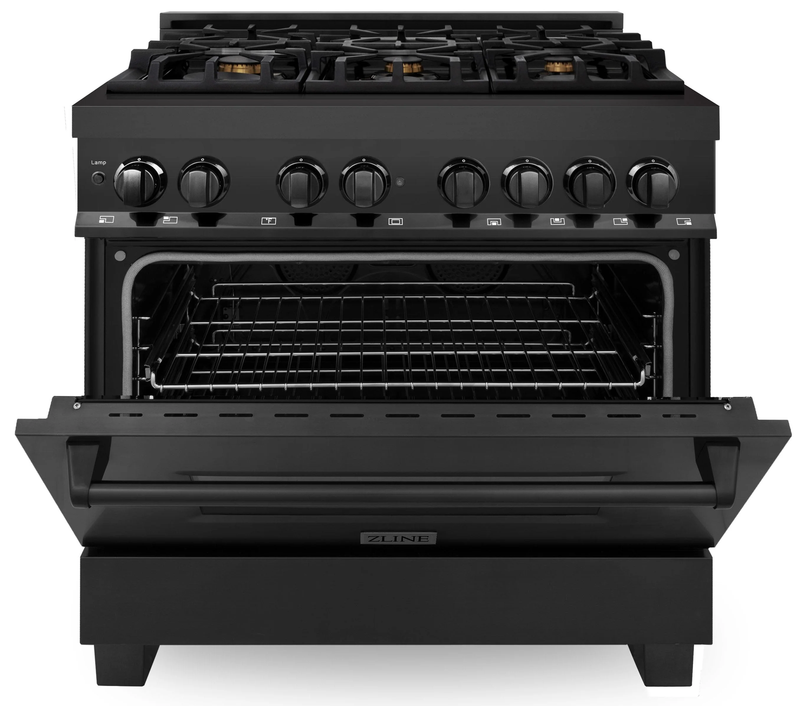 ZLINE 5-Piece Appliance Package - 36-Inch Legacy Dual Fuel Range, Wall Mount Range Hood, 36-Inch French Door Refrigerator, Dishwasher, and 30-Inch Microwave Drawer in Black Stainless Steel - Image 5