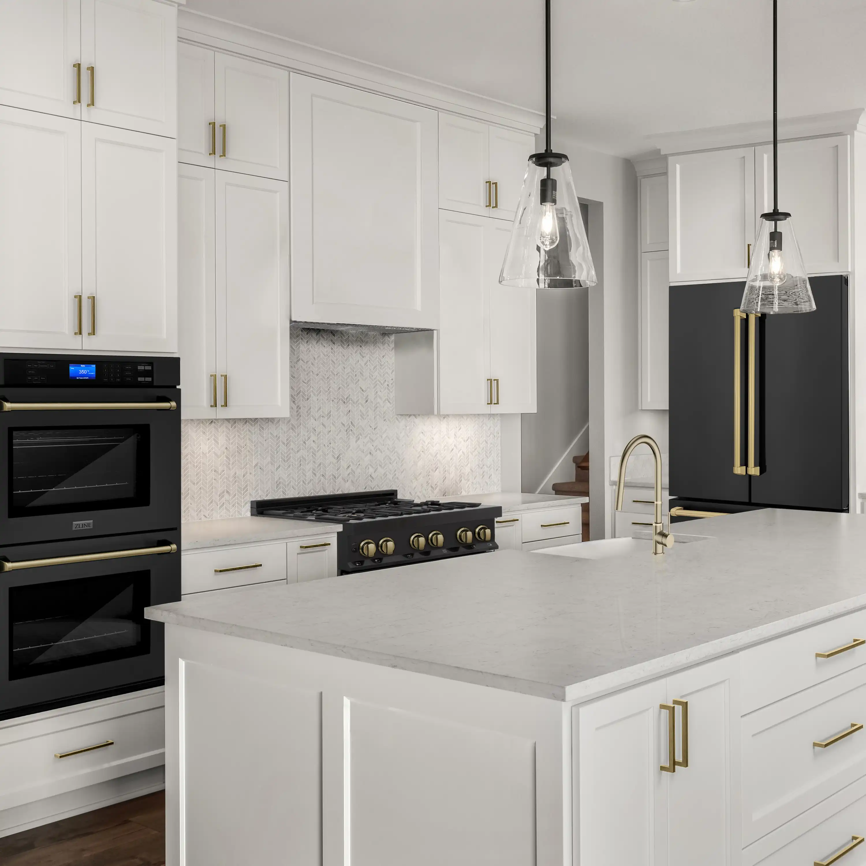 ZLINE 5-Piece Appliance Package - 36-Inch Legacy Dual Fuel Range, Wall Mount Range Hood, 36-Inch French Door Refrigerator, Dishwasher, and 30-Inch Microwave Drawer in Black Stainless Steel with Champagne Bronze Accents - Image 20